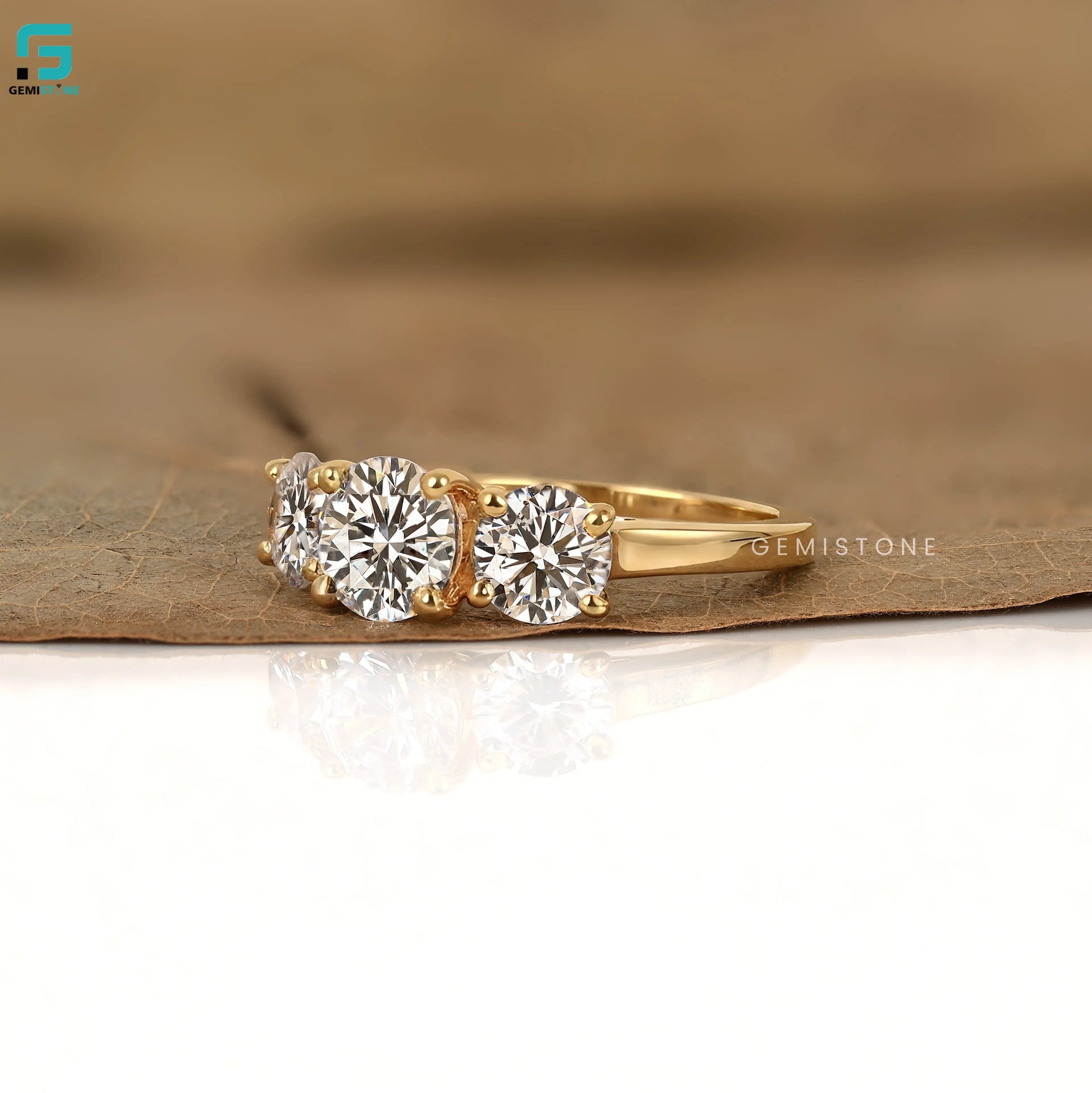 4CT Round Cut Lab Diamond Three Stone Art Deco Ring