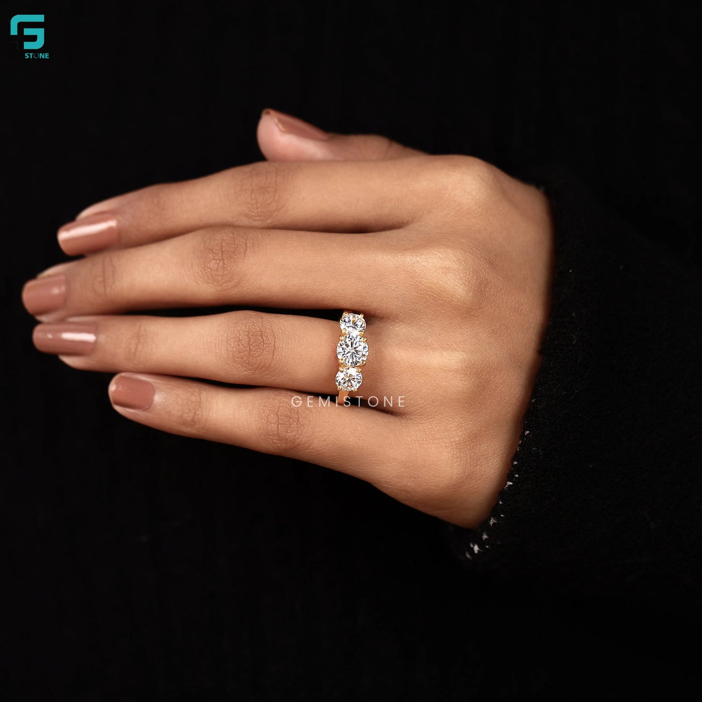 4CT Round Cut Lab Grown Diamond Three Stone Ring