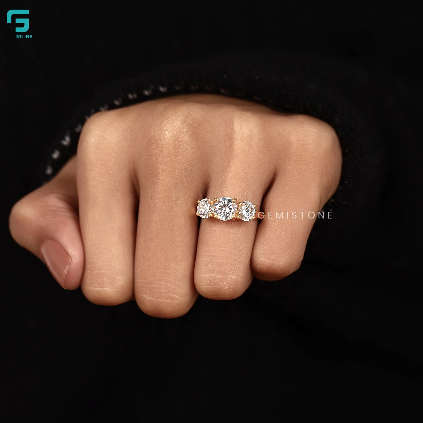 4CT Round Cut Lab Grown Diamond Three Stone Ring 