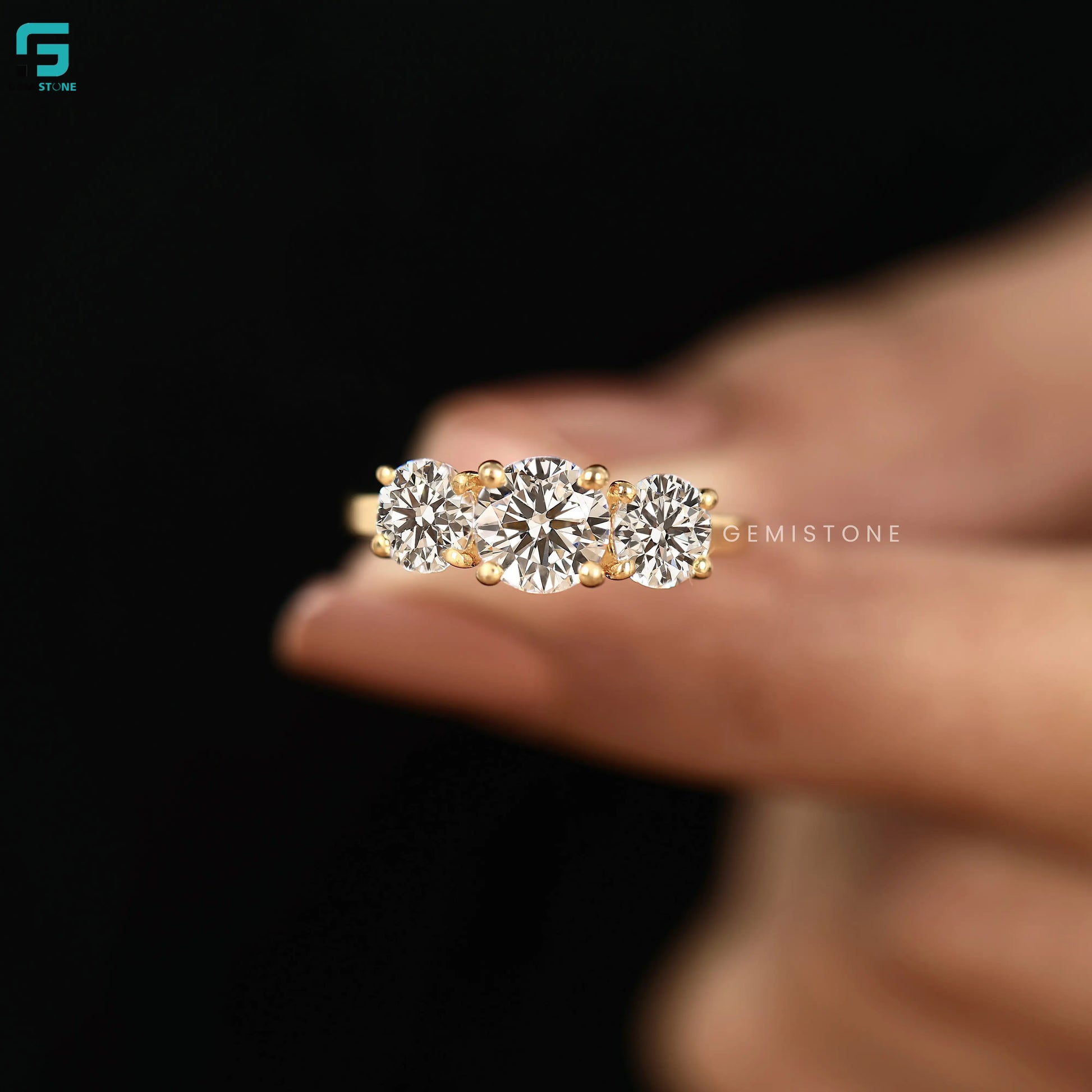 4CT Round Cut Lab Grown Diamond Three Stone Ring For Women