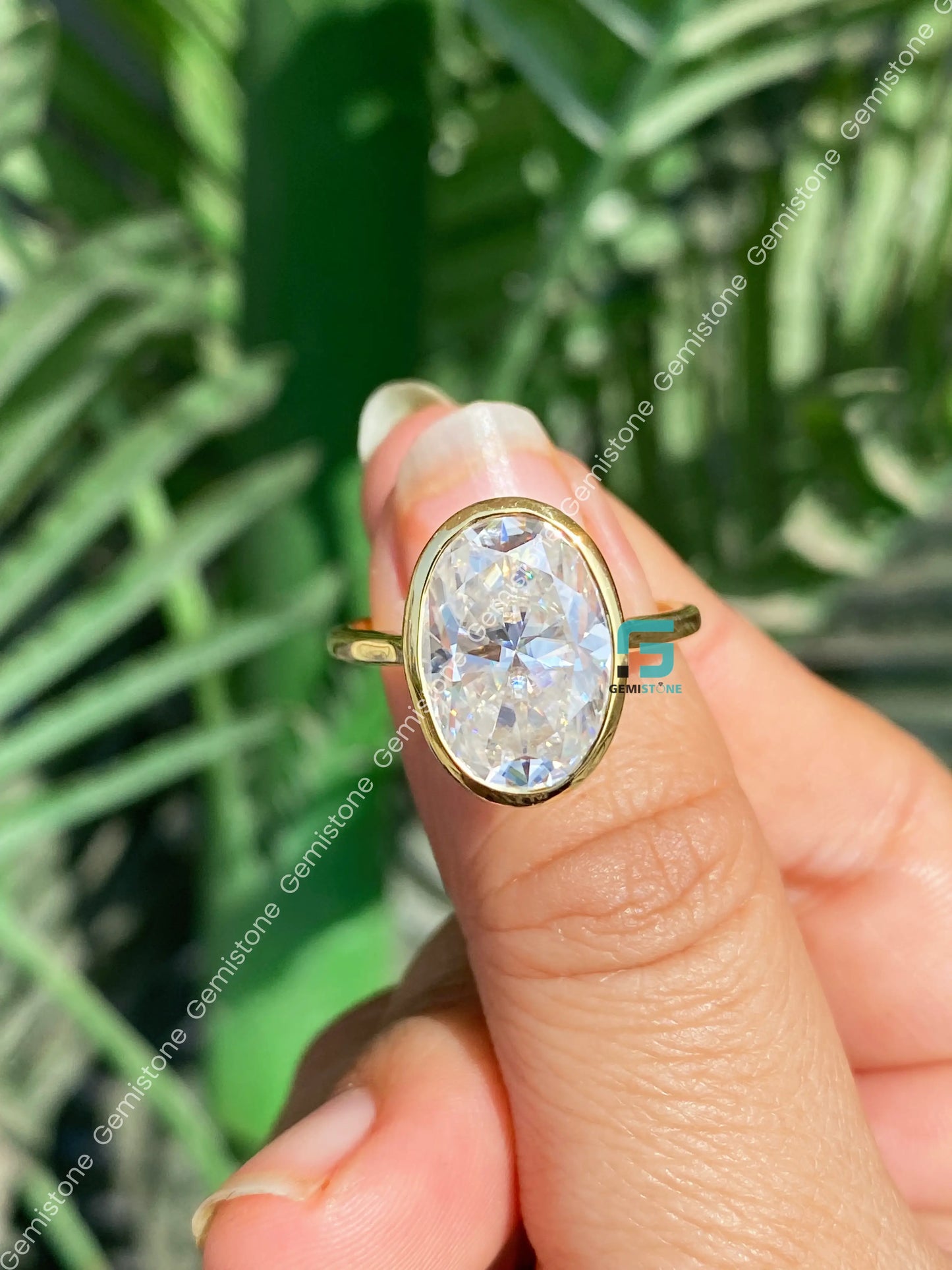 4CT Oval Cut Solitare Moissanite Bezel Set Engagement Ring