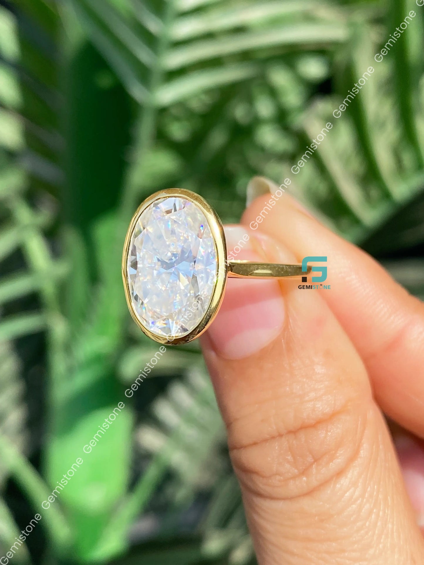4CT Oval Cut Solitare Moissanite Bezel Set Engagement Ring