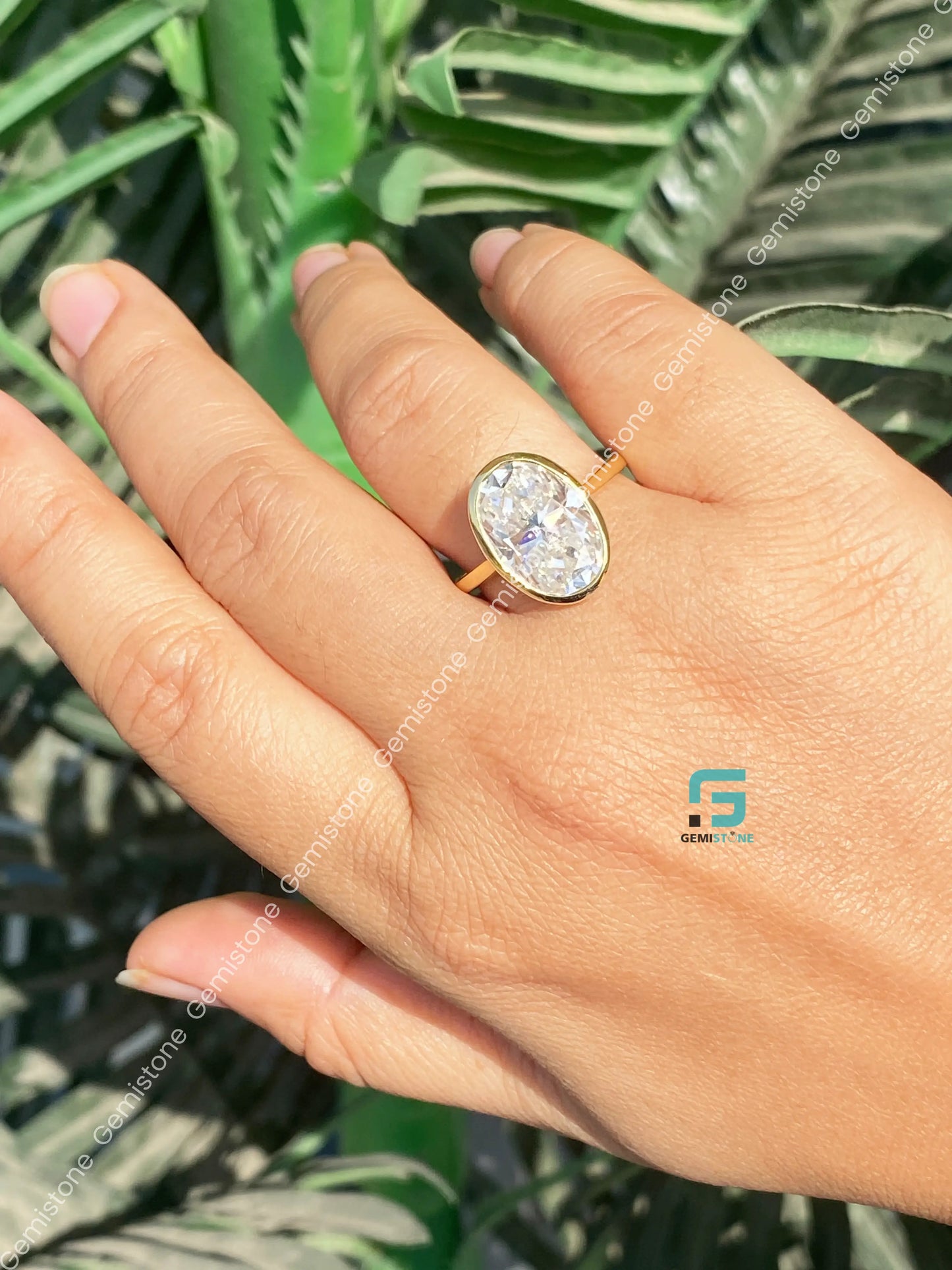 4CT Oval Cut Solitare Moissanite Bezel Set Engagement Ring