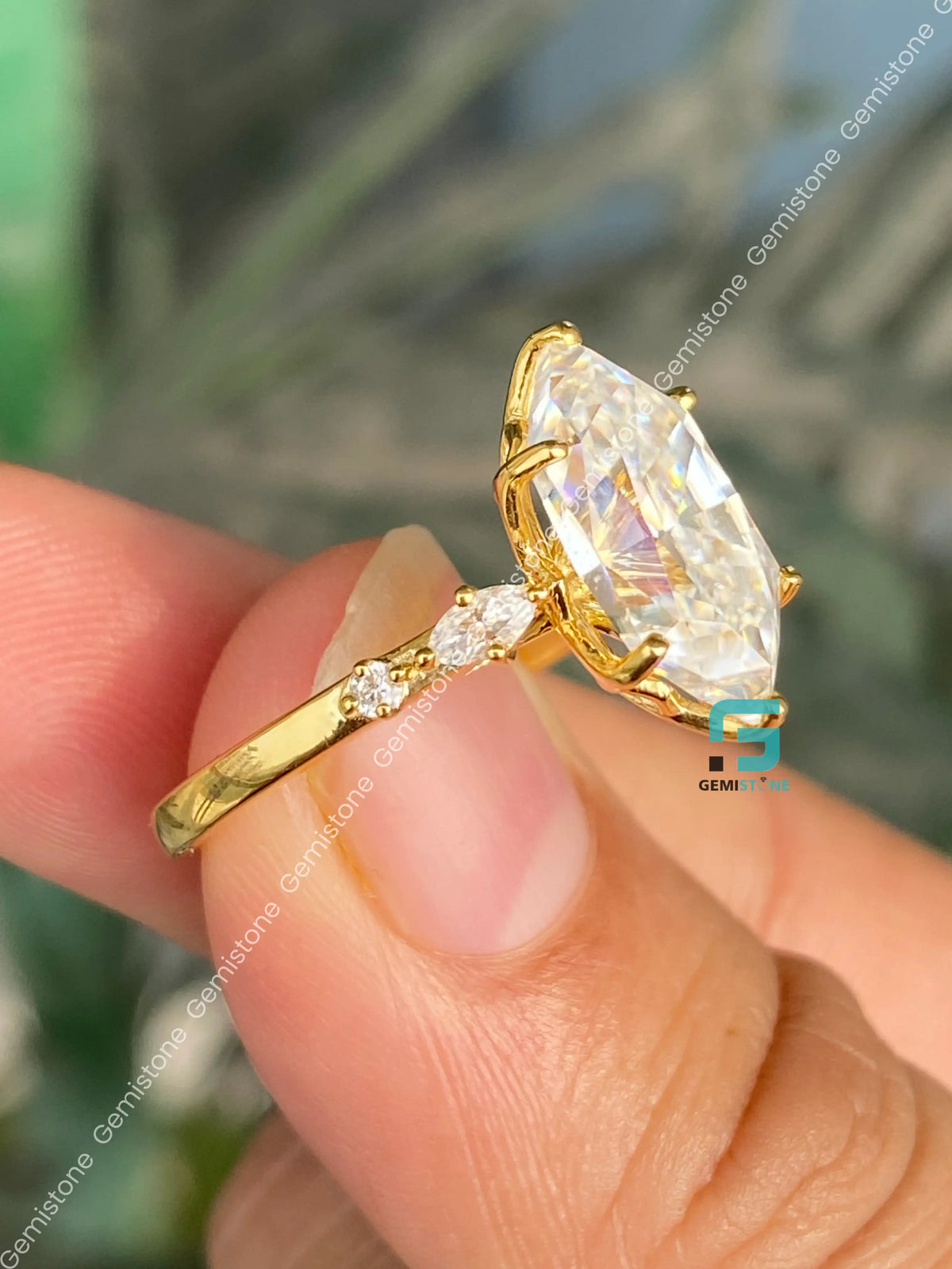 4Ct Hexagon Cut Petal Prong Moissanite Solitaire Engagement Ring