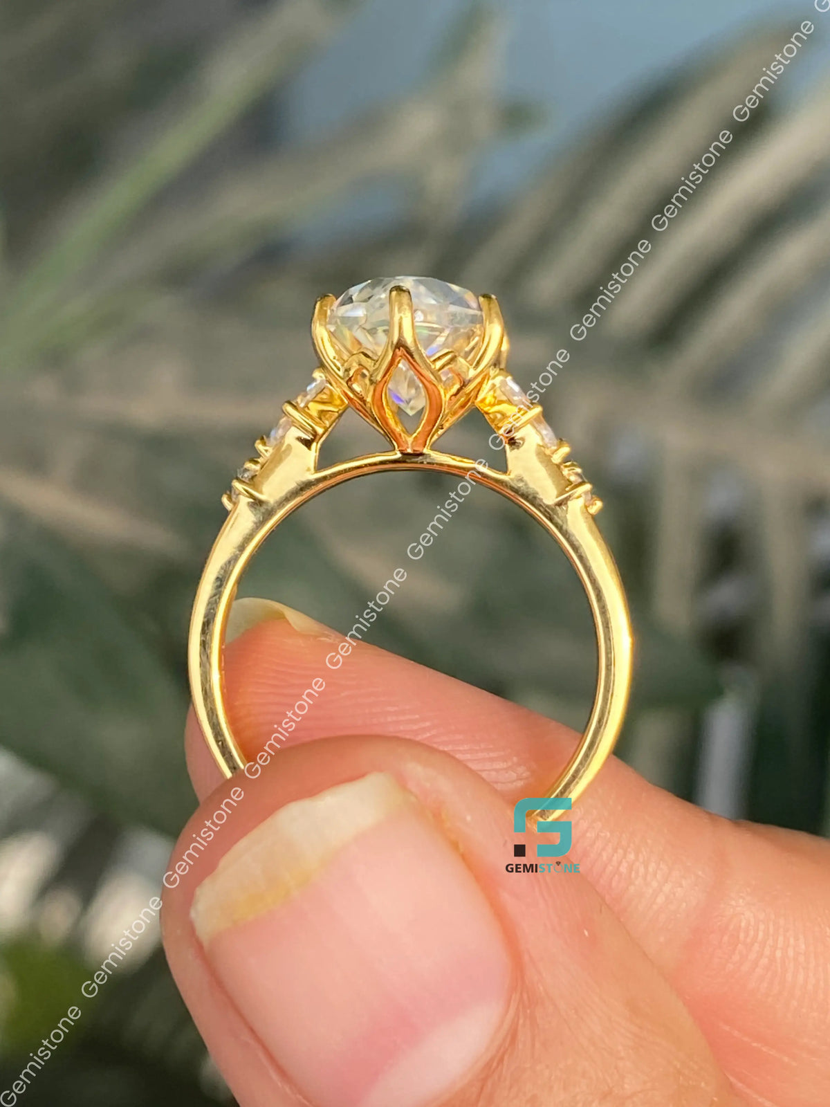 4Ct Hexagon Cut Petal Prong Moissanite Solitaire Engagement Ring