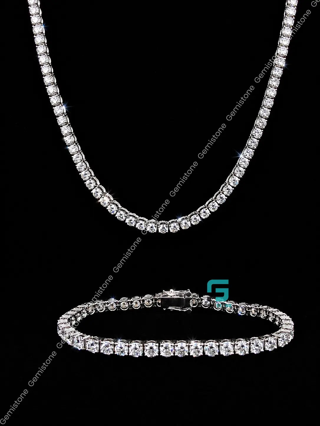 4MM Moissanite Tennis Chain/Bracelet Bundle 14K Gold