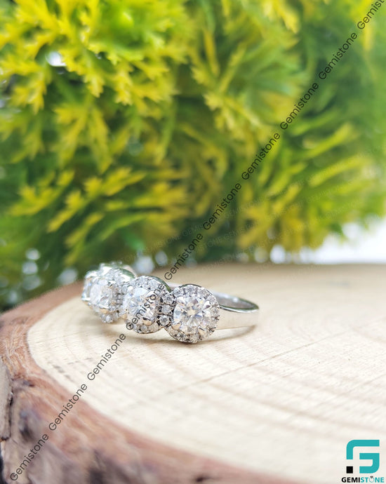 Half Eternity Round Cut Moissanite 5 Stone Halo Ring