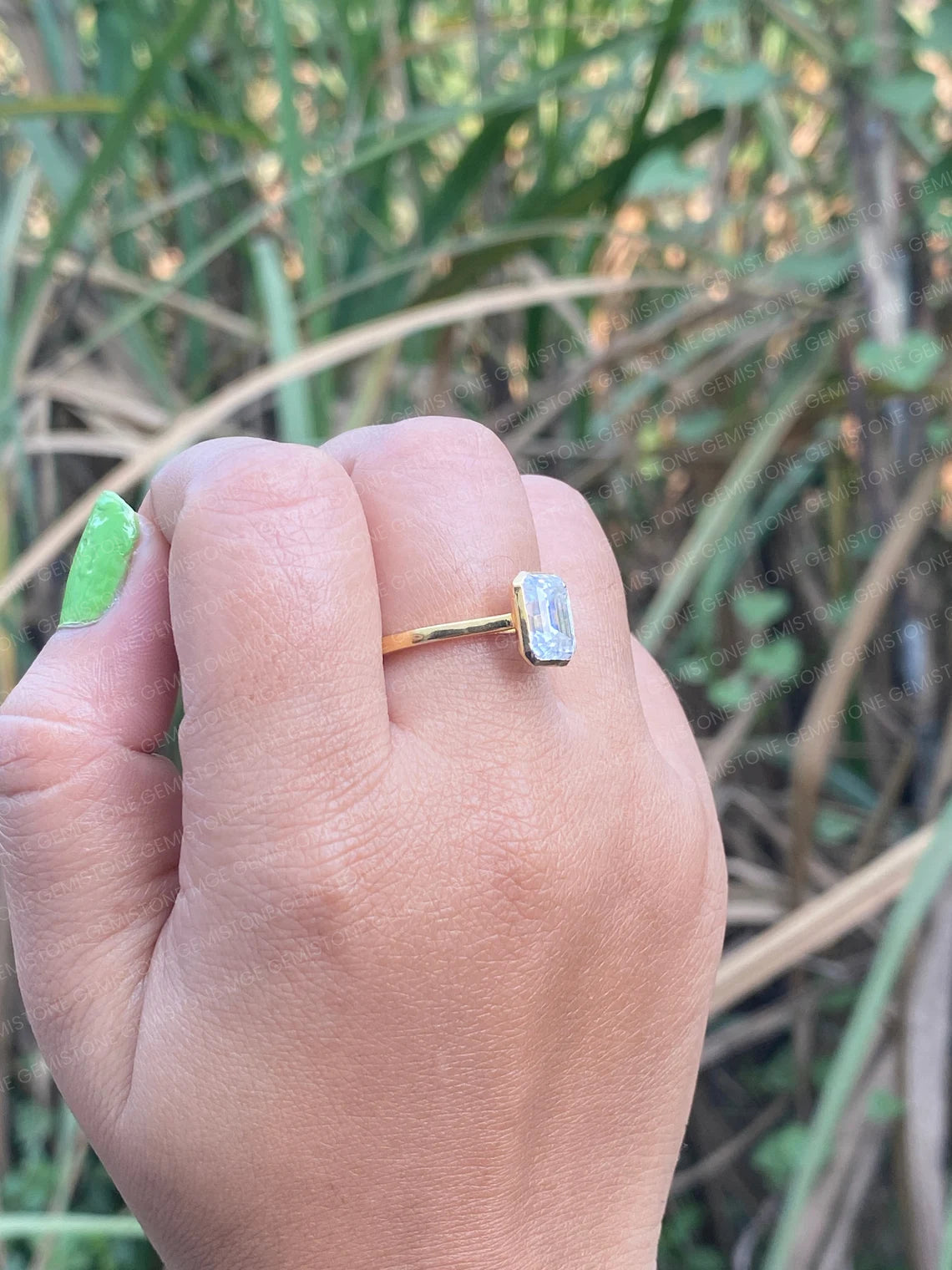 3CT Emerald Cut Moissanite Bezel Set Solitaire Engagement Ring