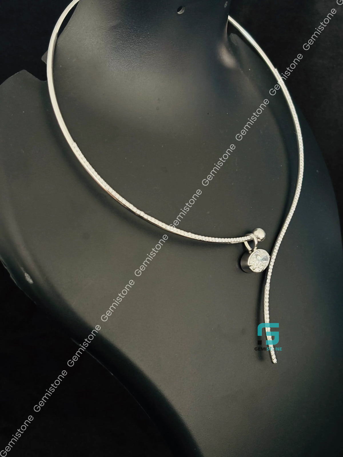 925 Silver Curved Open Collar Moissanite Necklace Pendant For Women