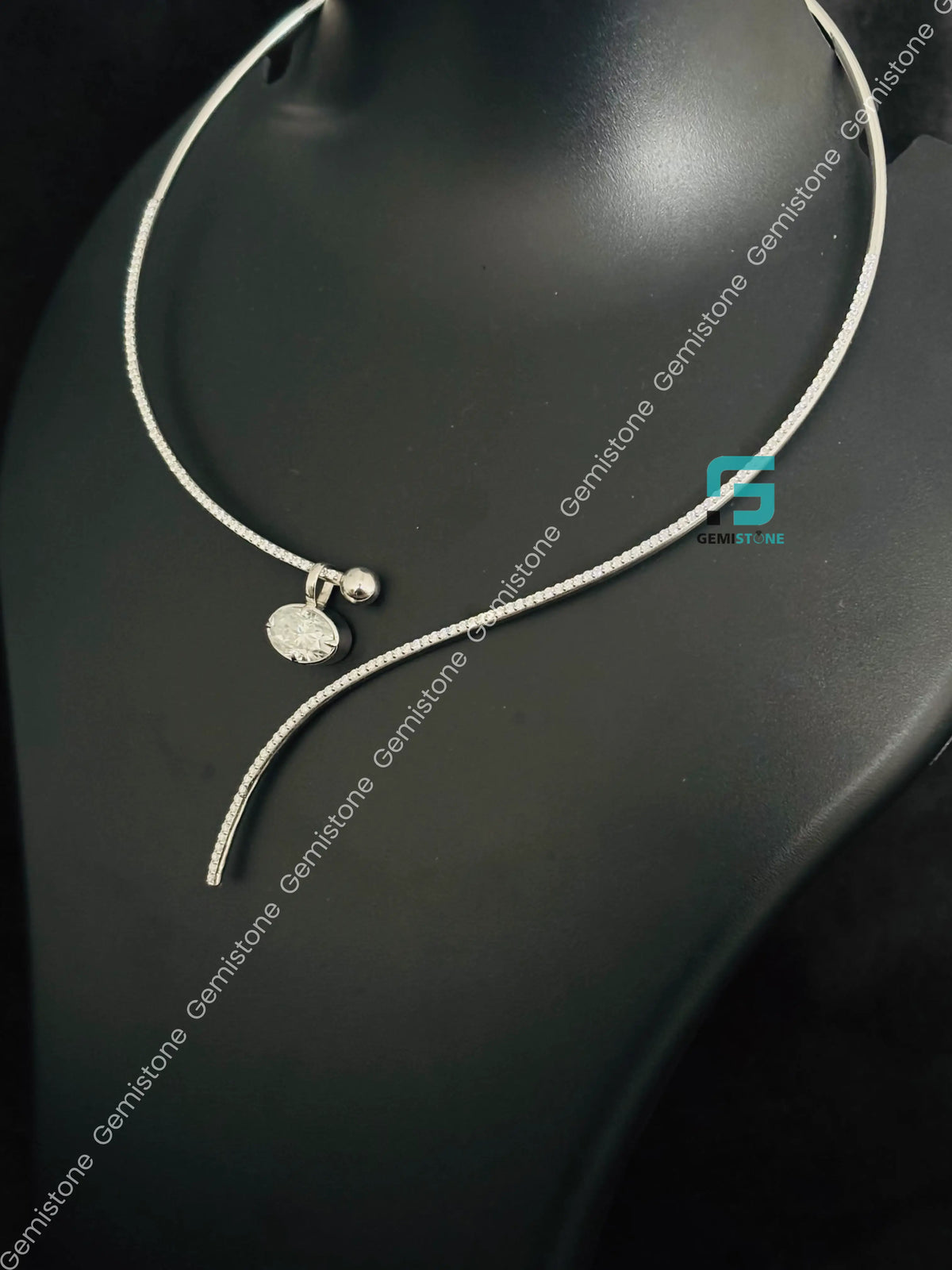 925 Silver Curved Open Collar Moissanite Necklace Pendant For Women