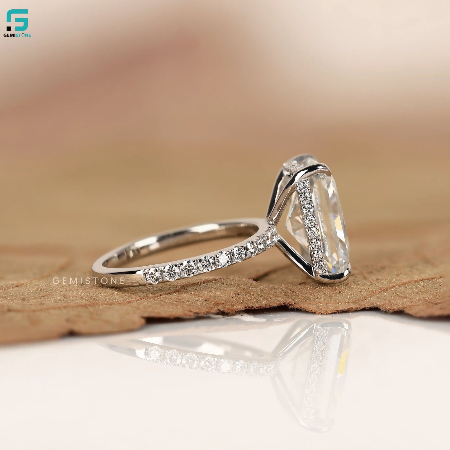 5CT Radiant Cut Lab Diamond Pave Band Hidden Halo Ring