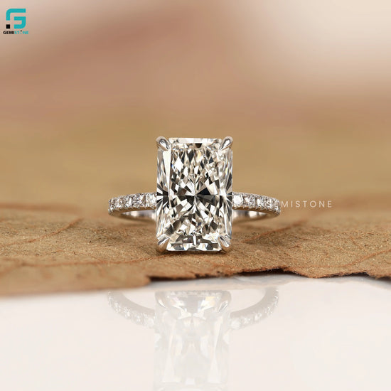 5CT Radiant Cut Lab Diamond Pave Band Hidden Halo Ring