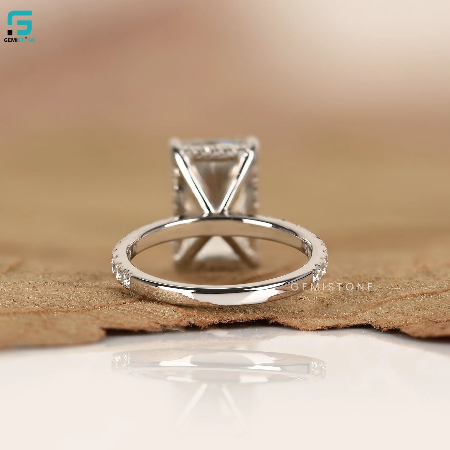 5CT Radiant Cut Lab Diamond Pave Band Hidden Halo Ring