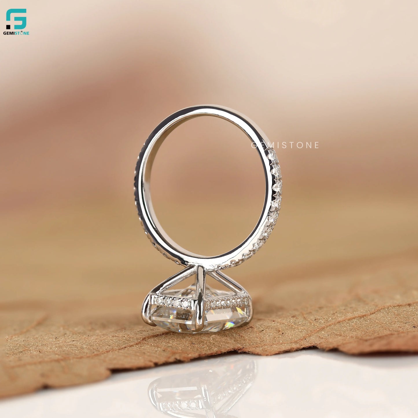 5CT Radiant Cut Lab Diamond Pave Band Hidden Halo Ring