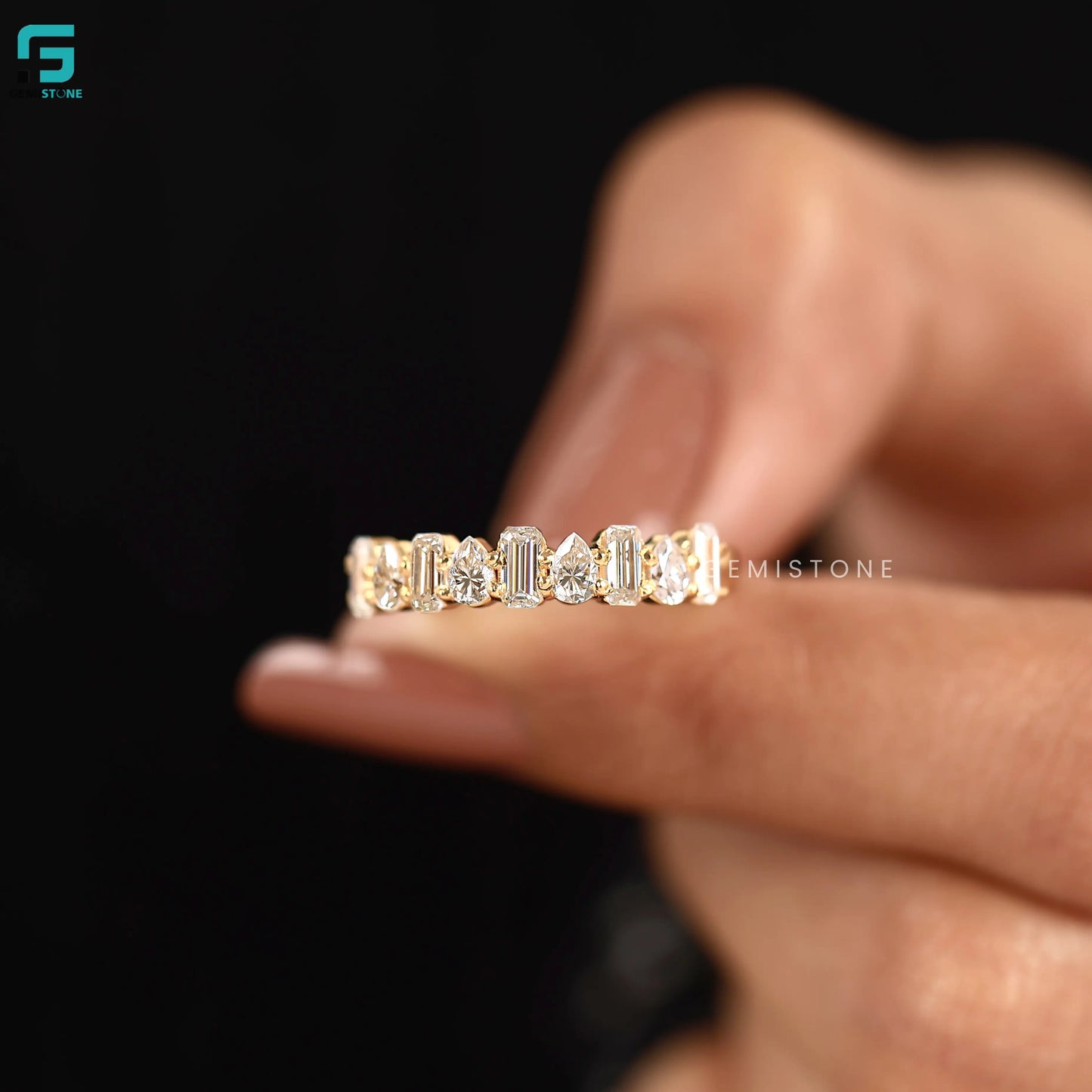 5CT Emerald And Pear Cut Lab Diamond Half Eternity Band For Women 