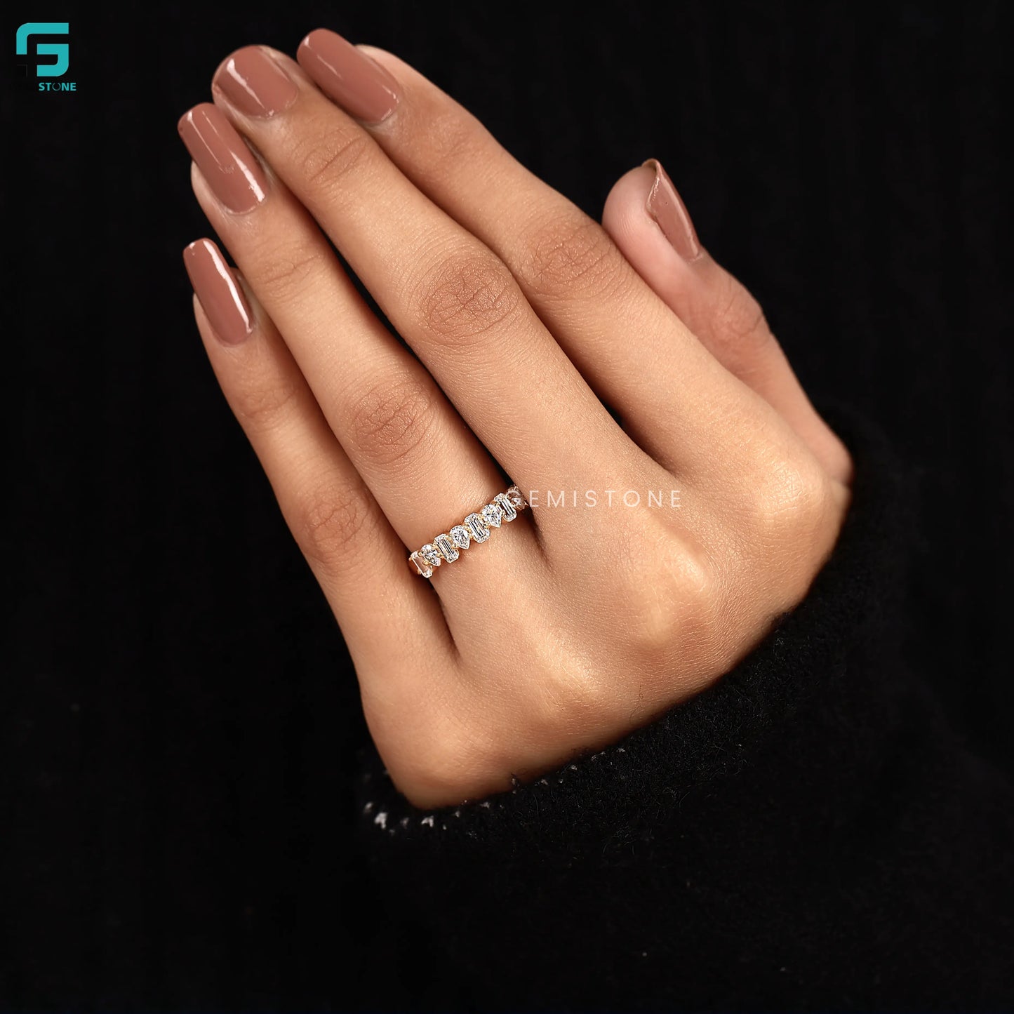 5CT Emerald And Pear Cut Lab Diamond Half Eternity Wedding Band For Women