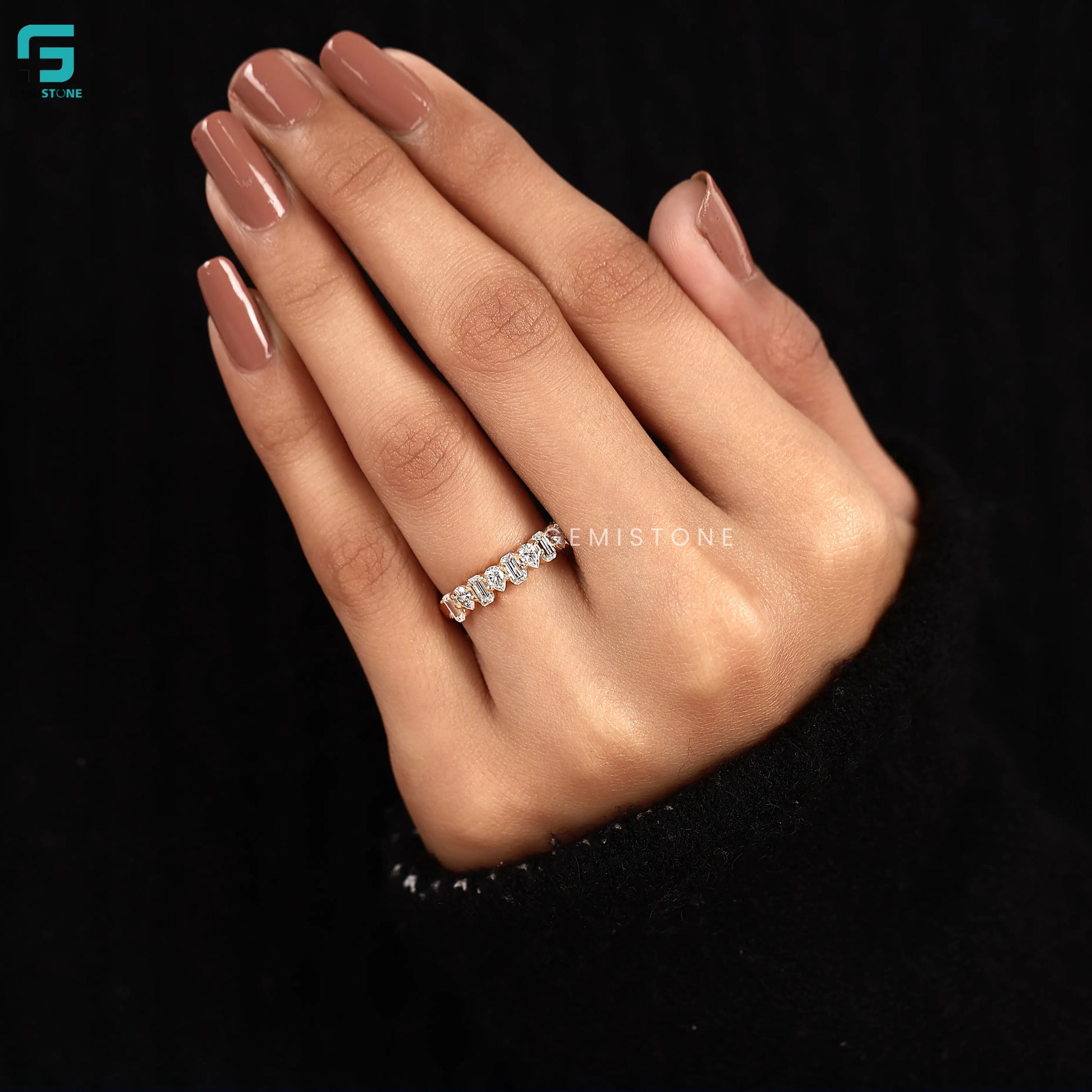 5CT Emerald And Pear Cut Lab Diamond Half Eternity Wedding Band For Women