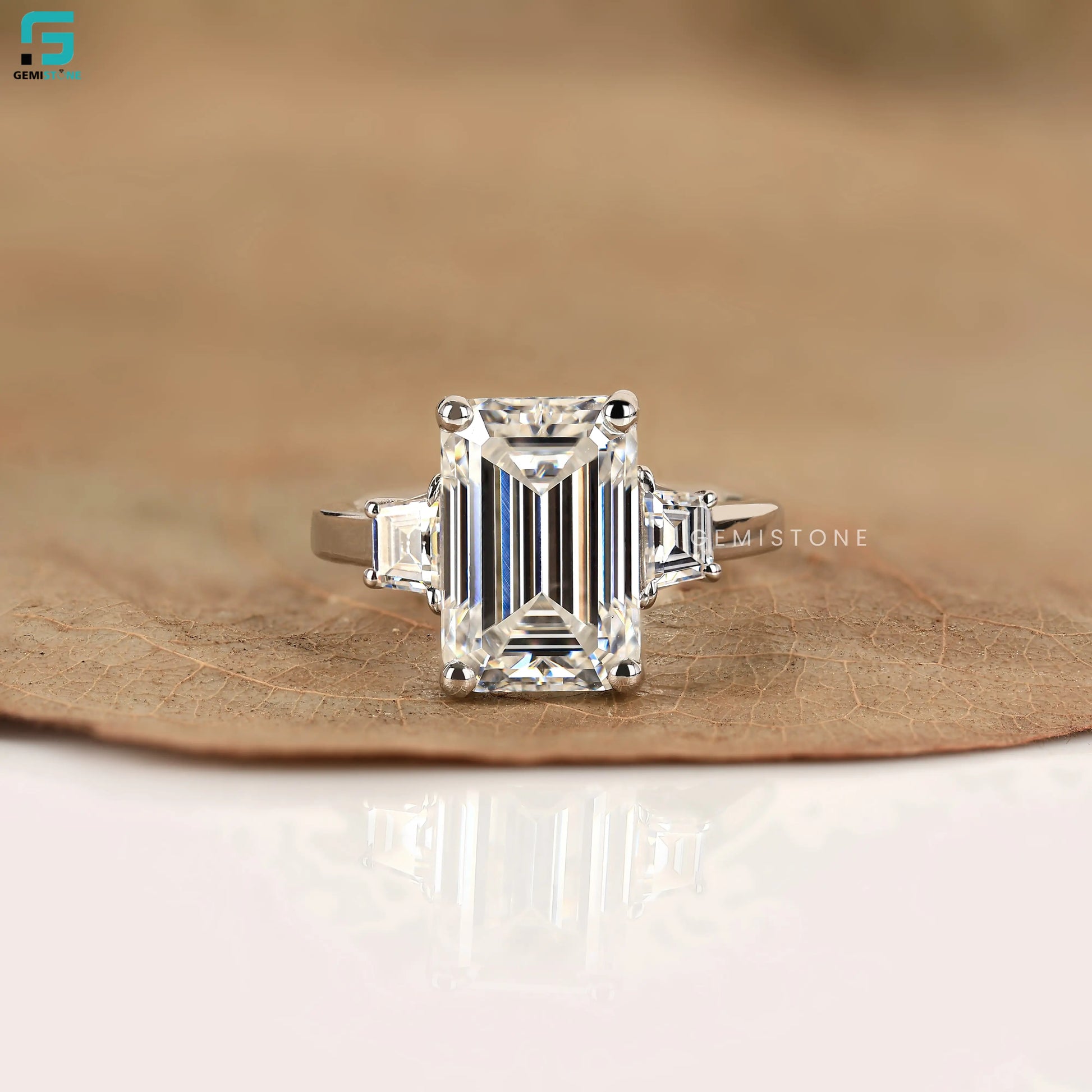 5CT Emerald Three Stone Lab Diamond Wedding Ring 