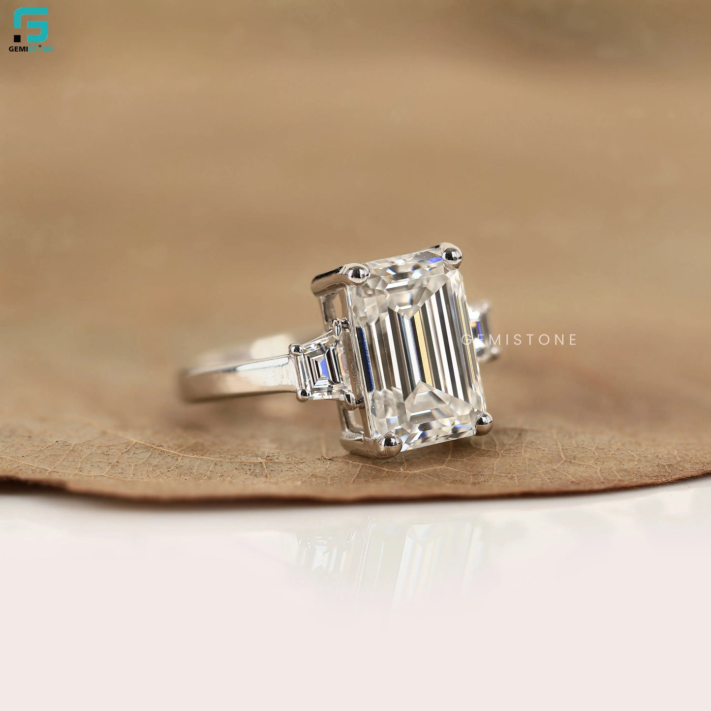 5CT Emerald Three Stone Lab Diamond Wedding Ring For Women