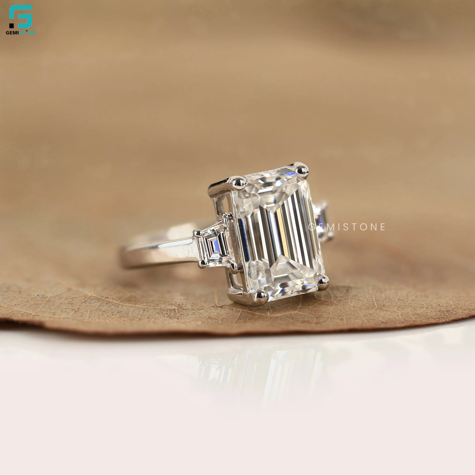 5CT Emerald Three Stone Lab Diamond Wedding Ring For Women