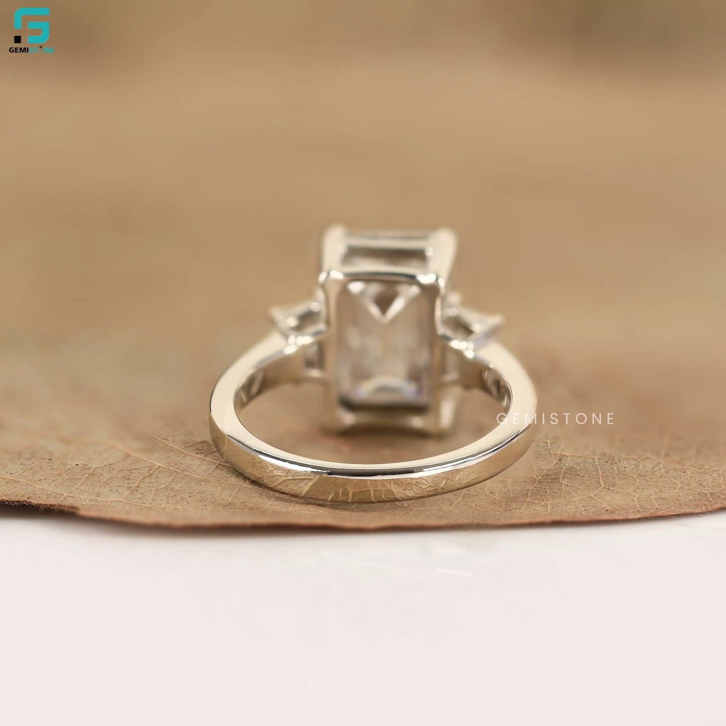 5CT Emerald Three Stone Lab Grown Diamond Wedding Ring For Women