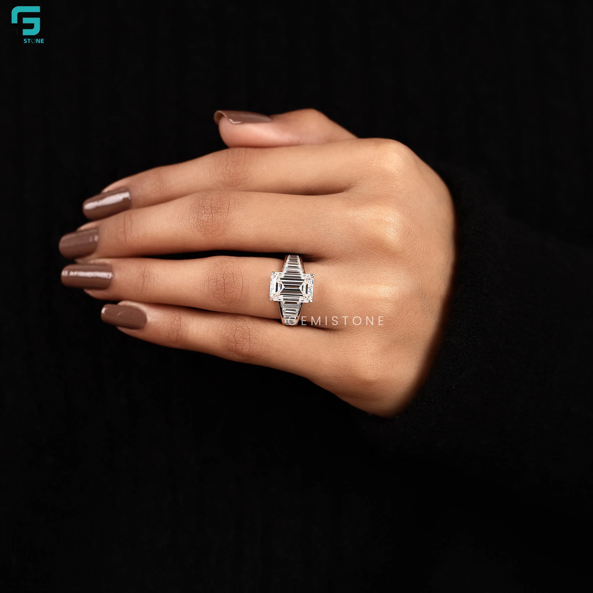 5CT Emerald and 1.5CT Baguette Cut Lab Grown Diamond Wedding Ring For Women