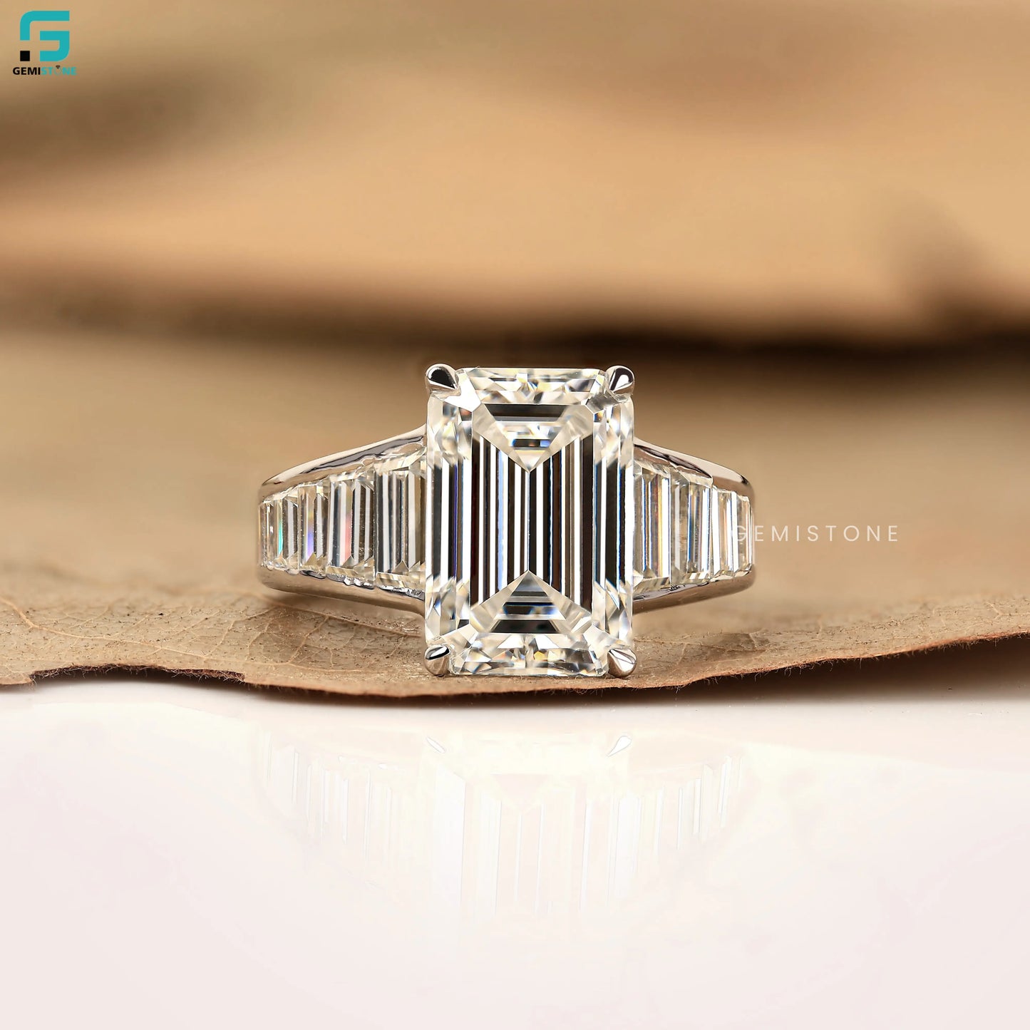 5CT Emerald and 1.5CT Baguette Cut Wedding Ring 