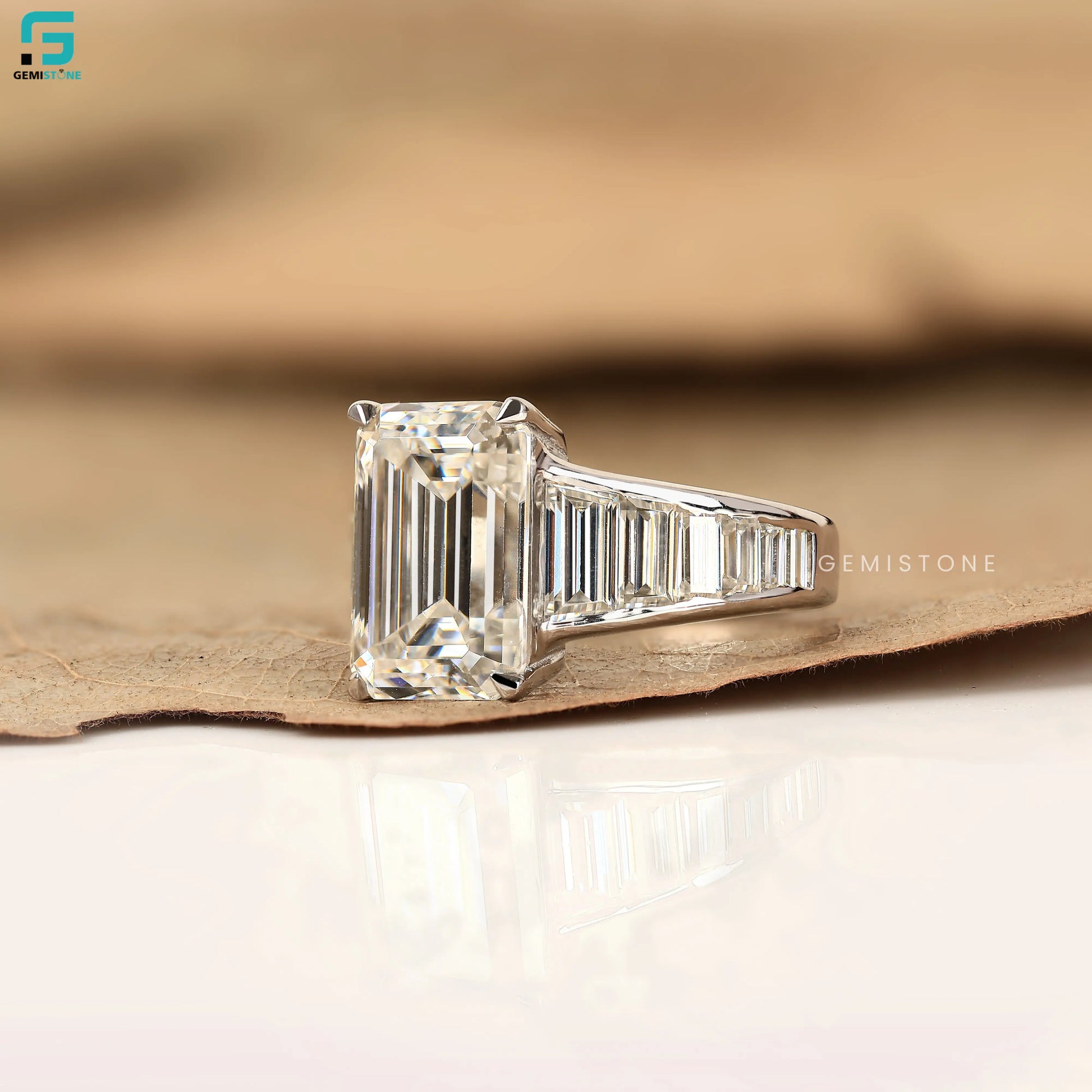 5CT Emerald and 1.5CT Baguette Cut Wedding Ring For Women