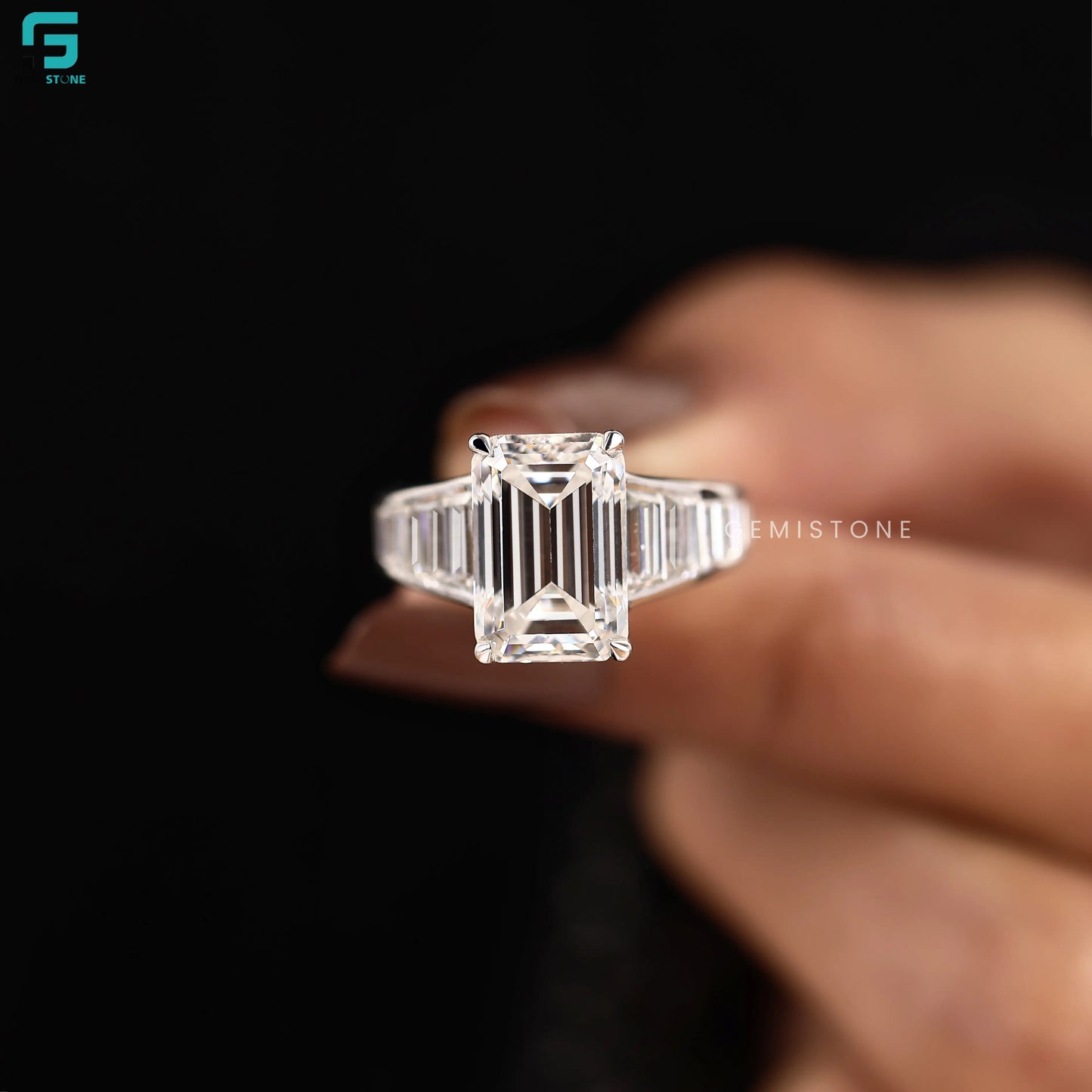 5CT Emerald and Baguette Cut Lab Grown Diamond Wedding Ring 