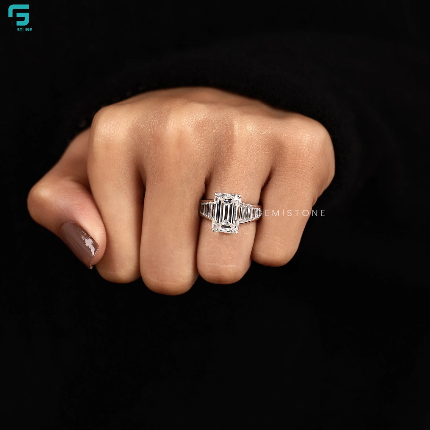 5CT Emerald and Baguette Cut Lab Grown Diamond Wedding Ring For Women