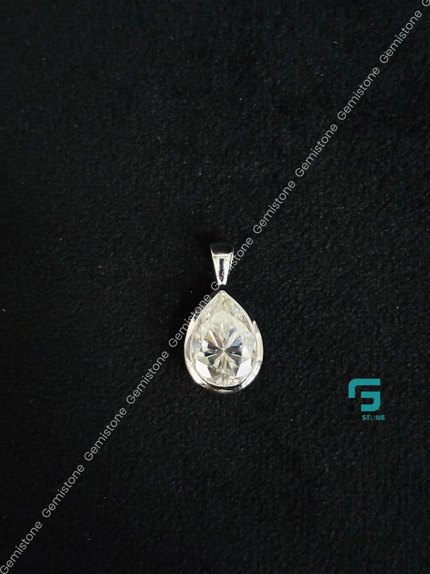 5CT Moissanite Pear Bezel Set Pendant
