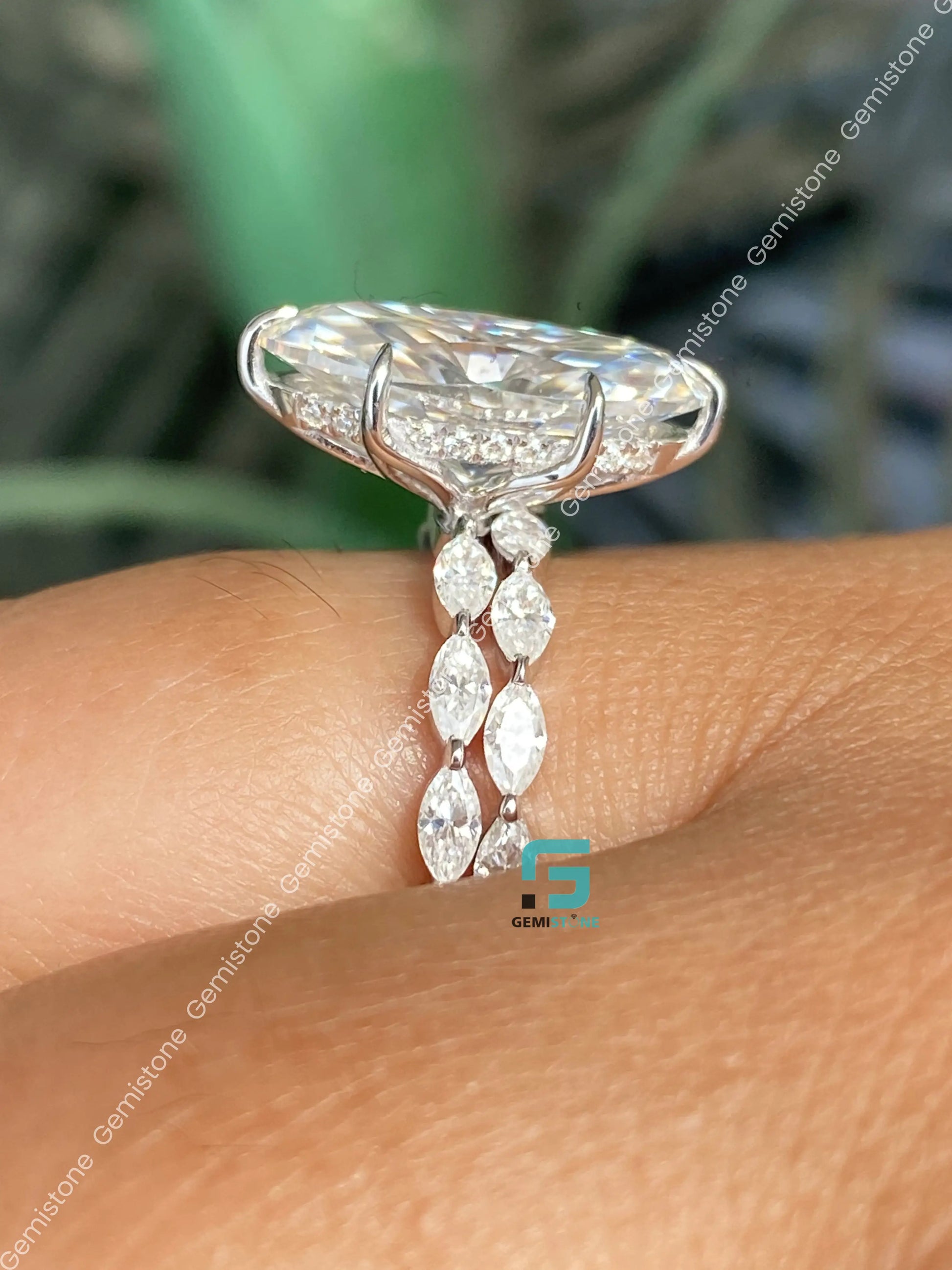 5CT Moval East West Band Moissanite Wedding Ring For Women