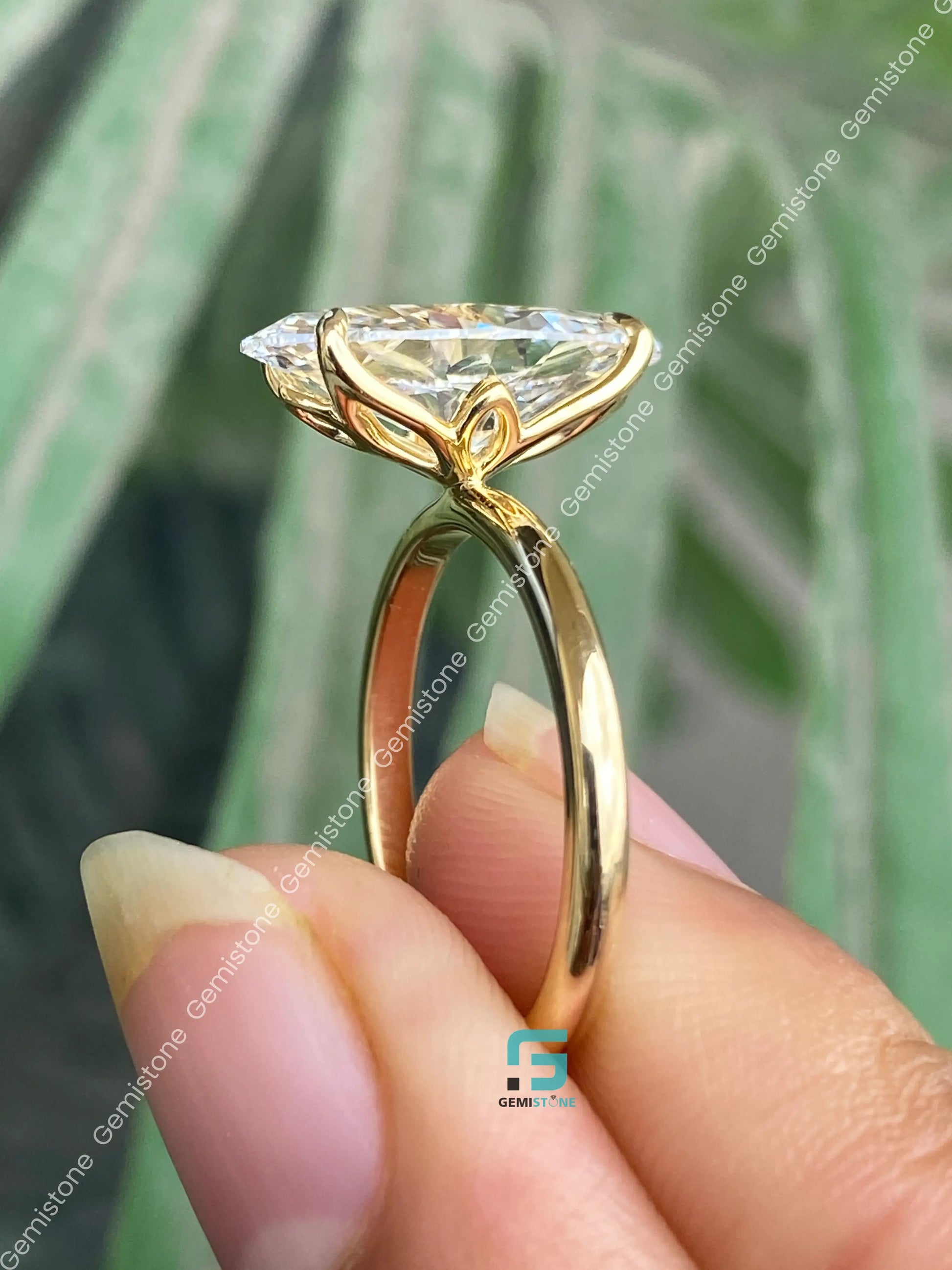 5CT Moval Tulip Set Solitaire Wedding Ring For Women