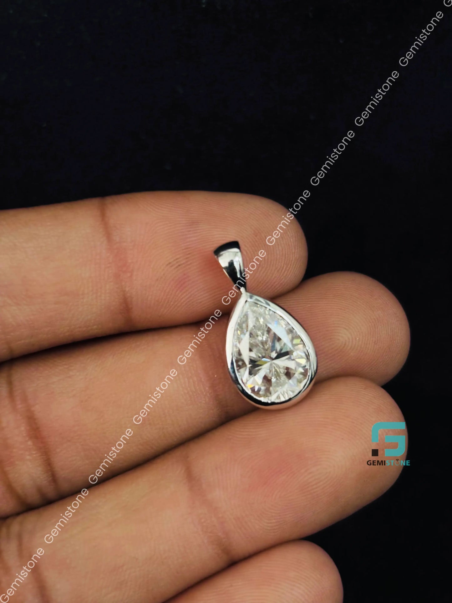 5CT Pear Cut Bezel Set Moissanite Pendant