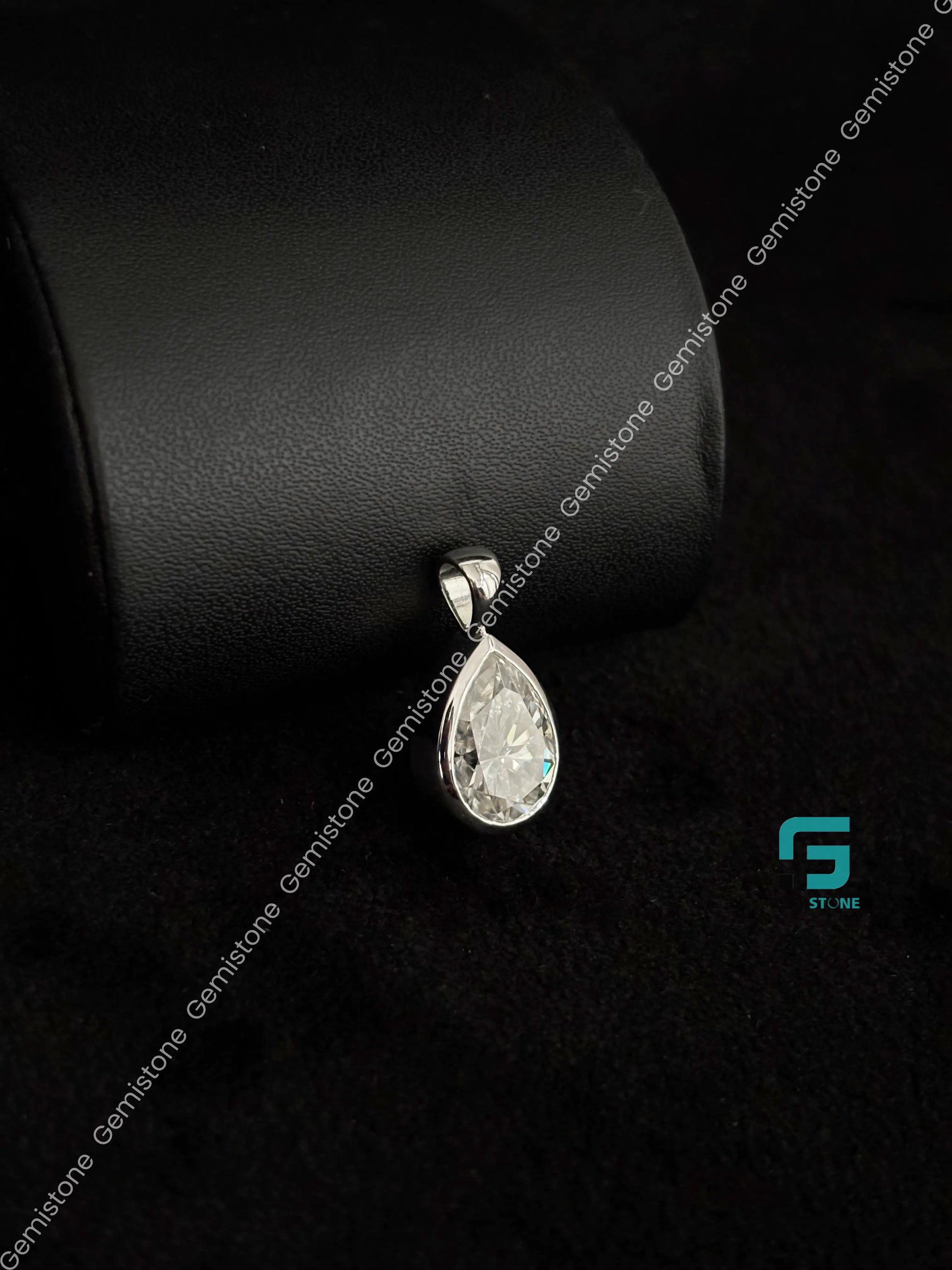 5CT Pear Cut Soliatre Bezel Set Moissanite Pendant