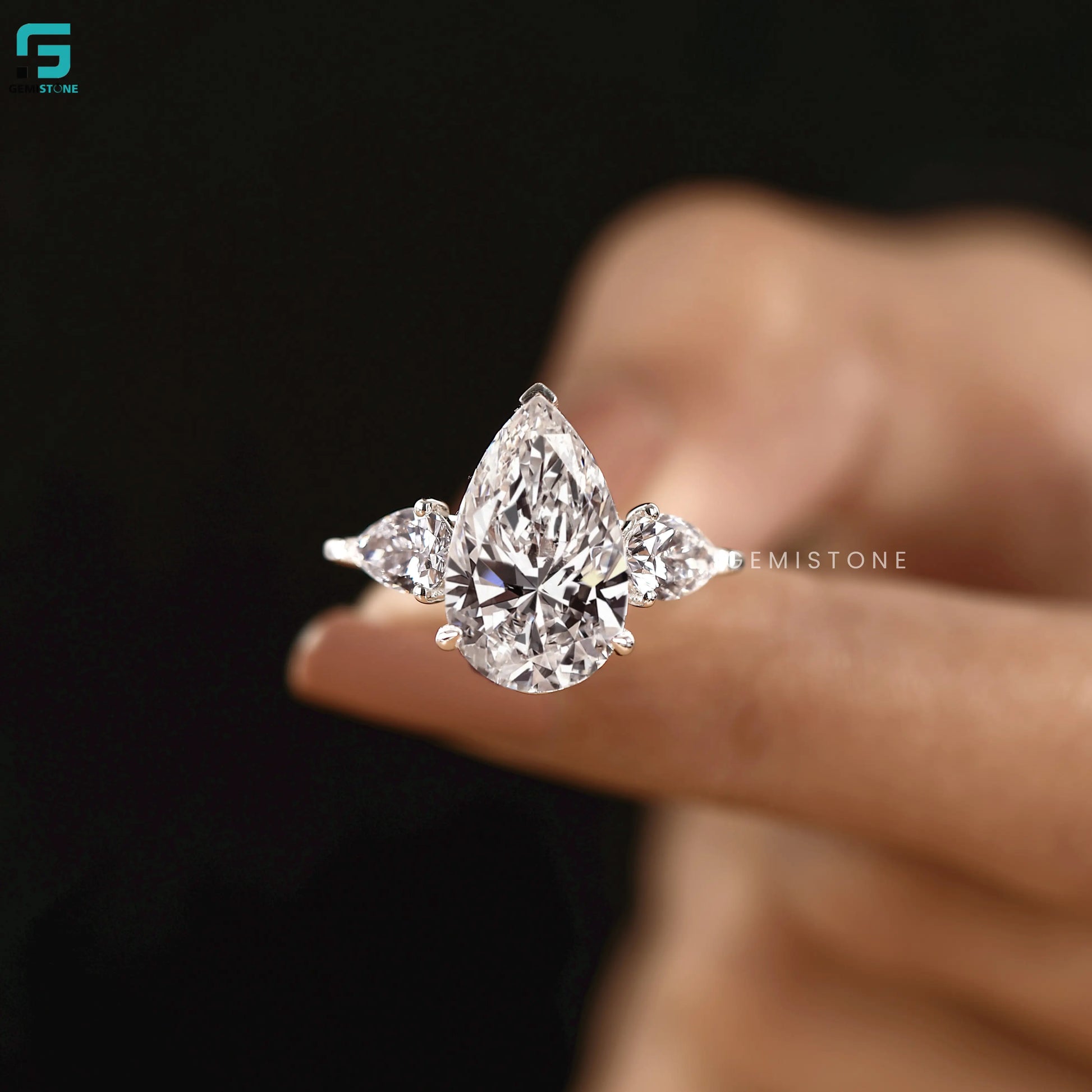 5CT Pear Lab Diamond Three Stone Wedding Ring