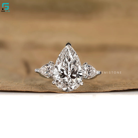 5CT Pear Lab Grown Diamond Three Stone Wedding Ring For Women