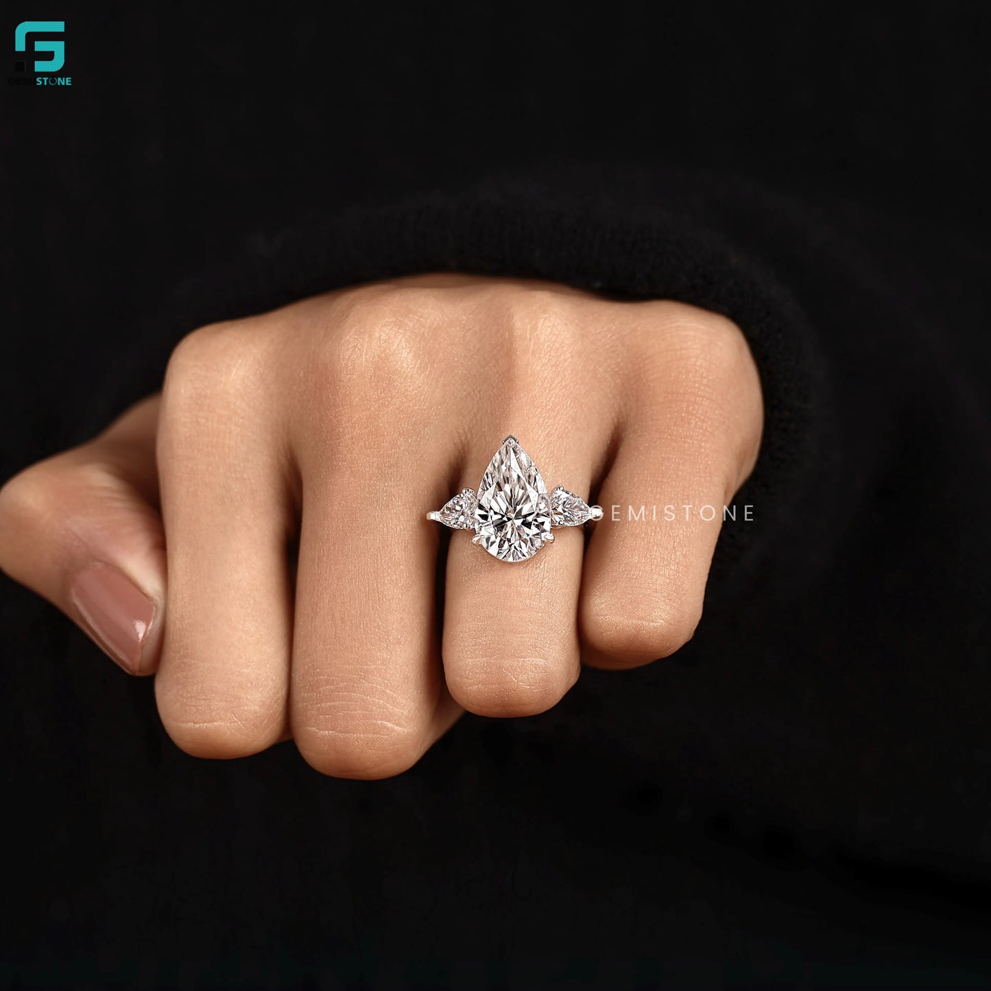 5CT Pear Three Stone Lab Diamond Anniversary Ring