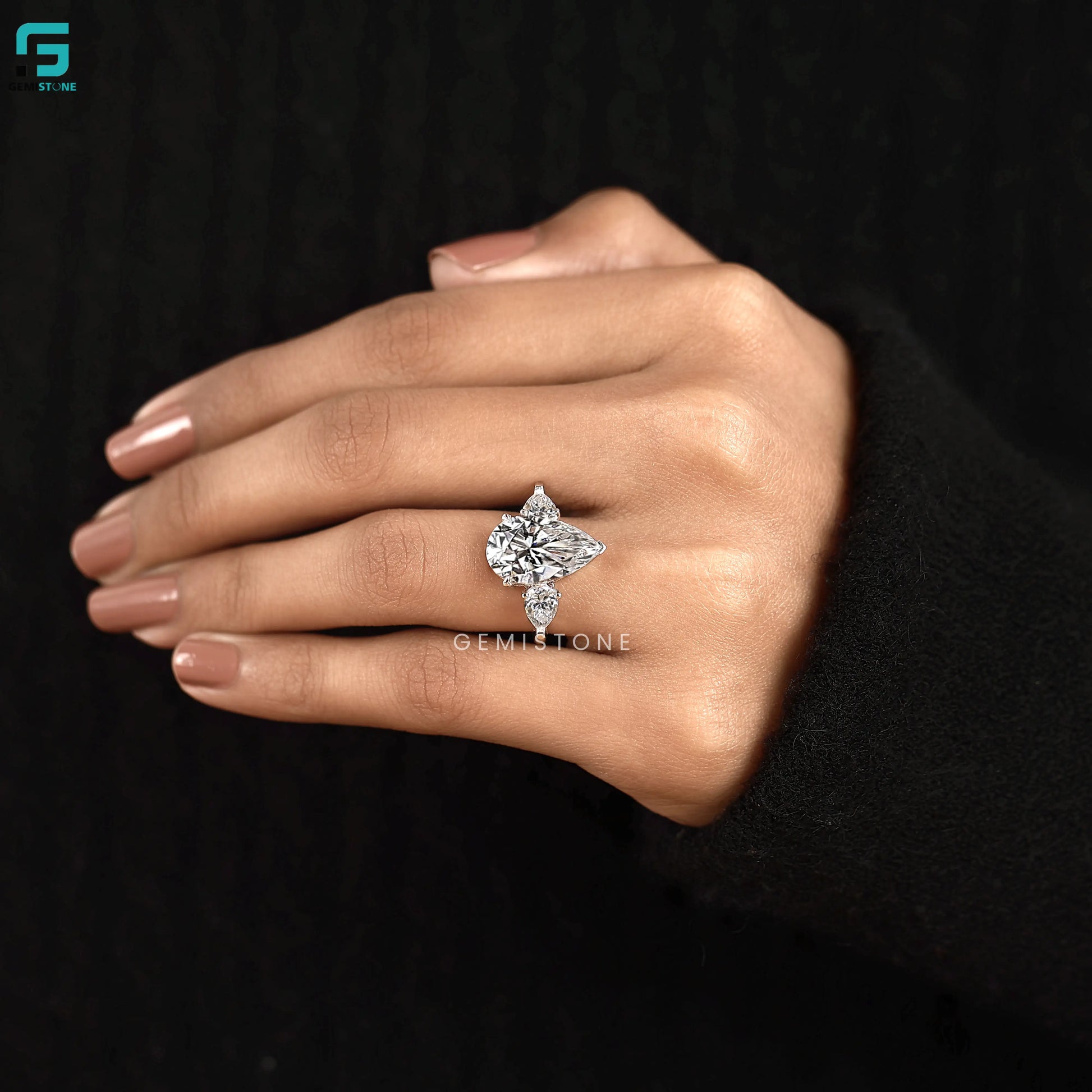 5CT Pear Three Stone Lab Diamond Wedding Ring