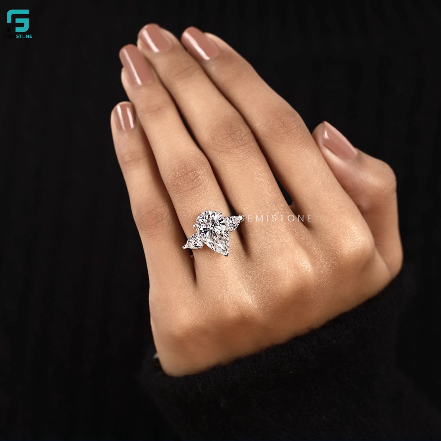 5CT Pear Three Stone Lab Diamond Wedding Ring For Women