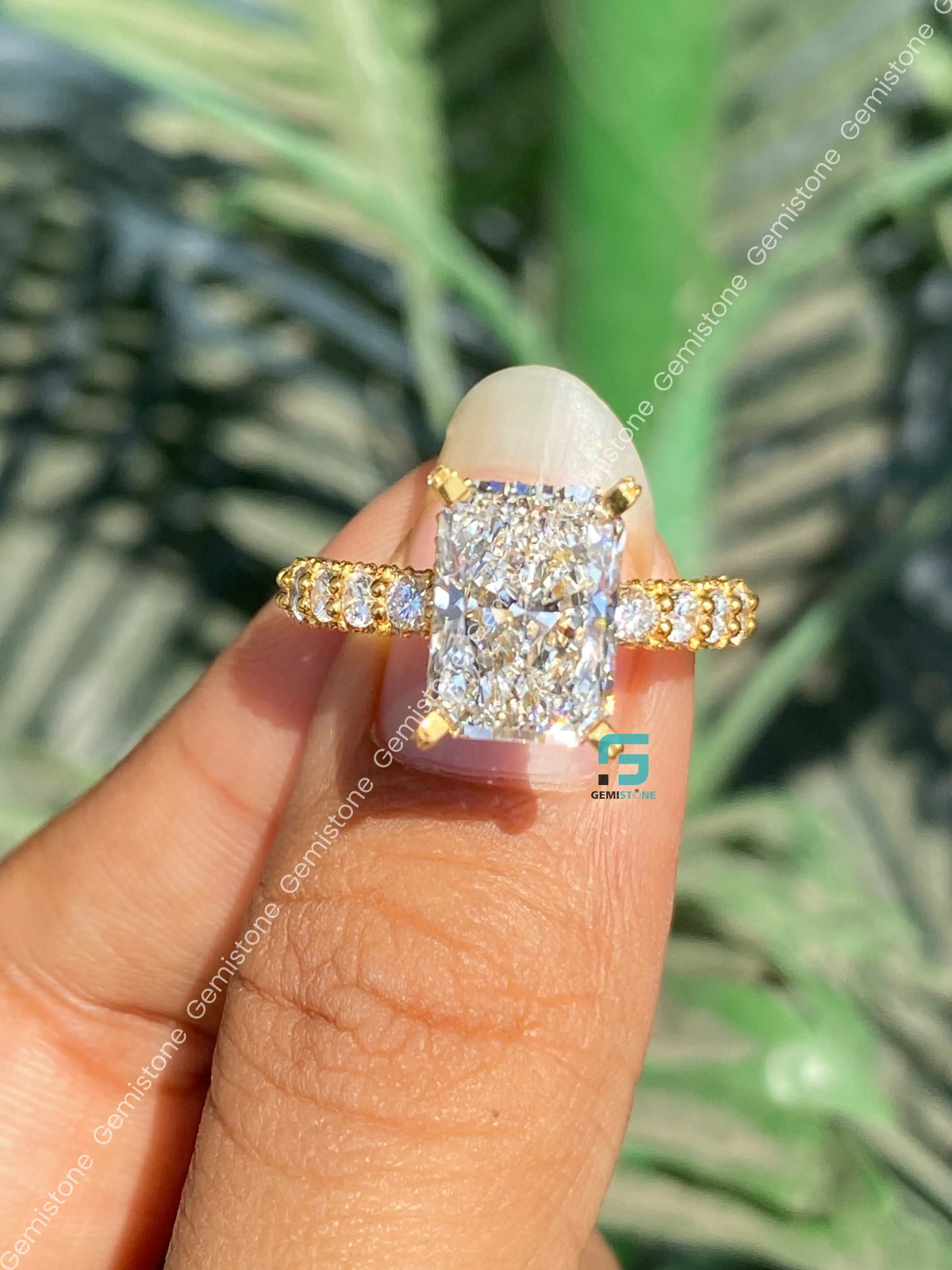 5CT Radiant Cut Moissanite Hidden Halo Wedding Ring