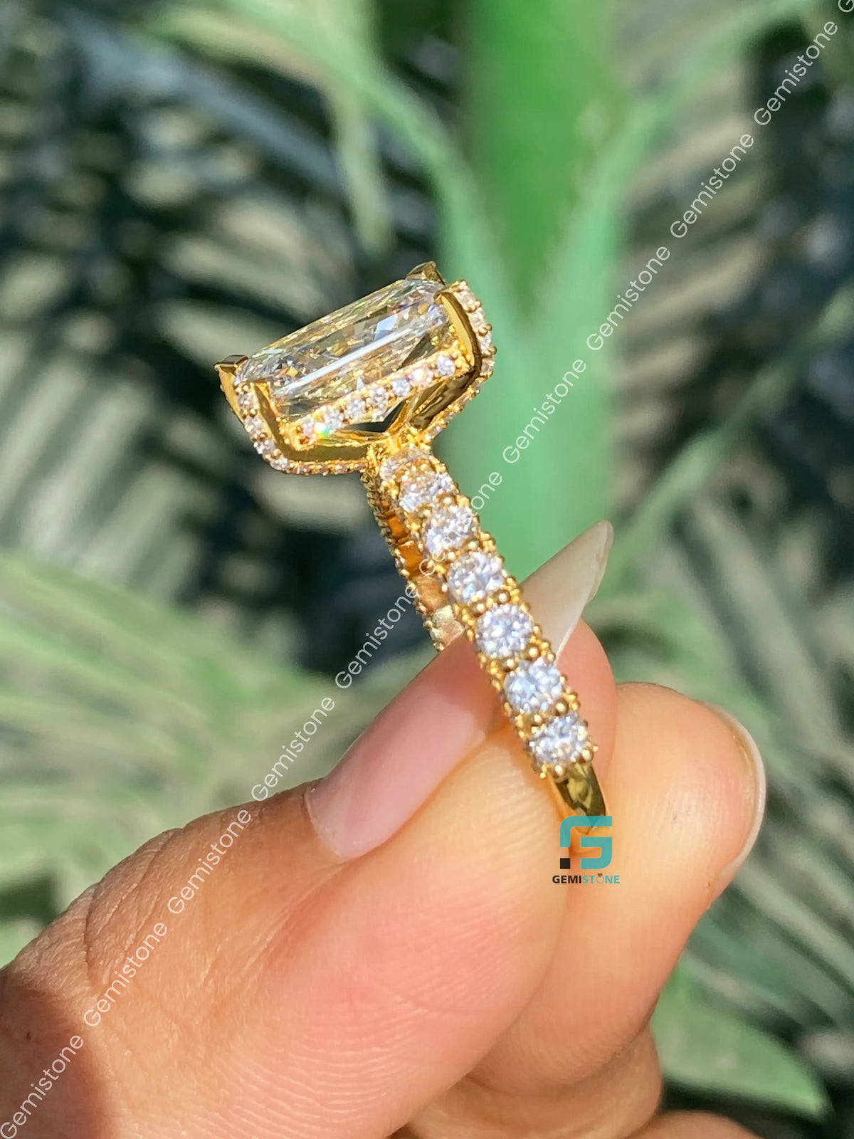 5CT Radiant Cut Moissanite Hidden Halo Wedding Ring For Women