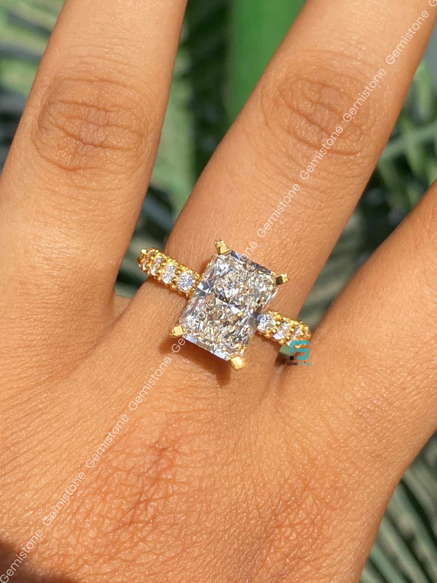5CT Radiant Cut Moissanite Side Stone With Hidden Halo Wedding Ring