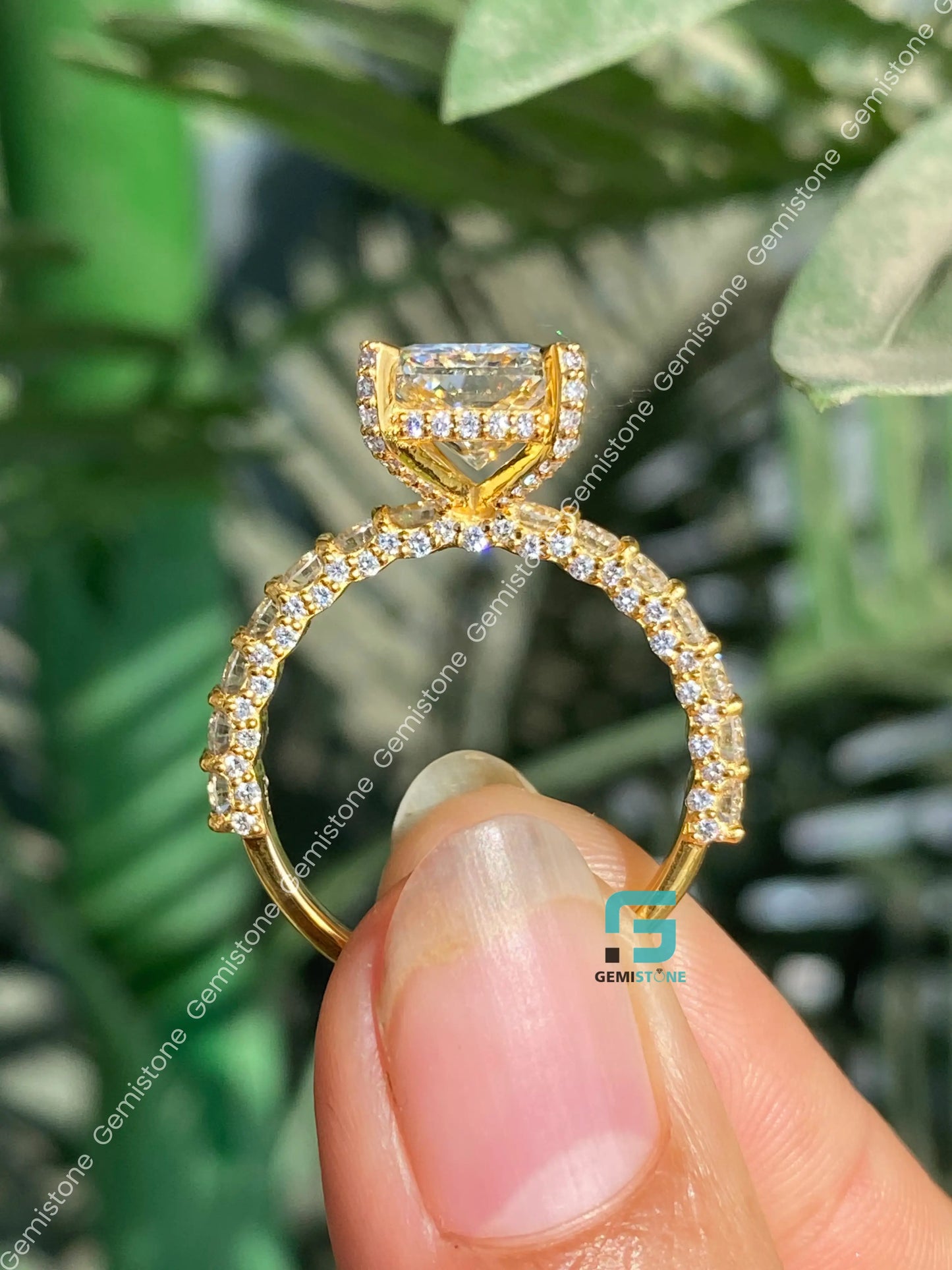 5CT Radiant Cut Moissanite Side Stone With Hidden Halo Wedding Ring For Women