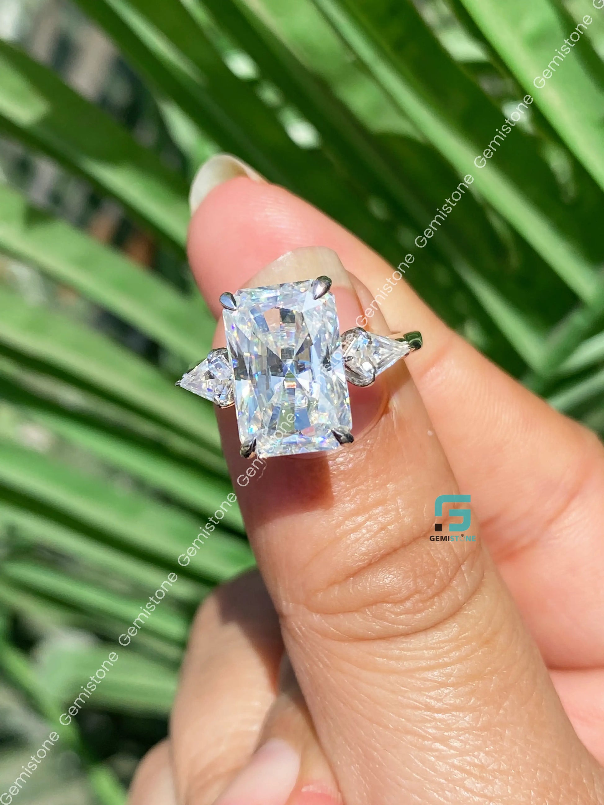 5CT Radiant Moissanite Three Stone Wedding Ring