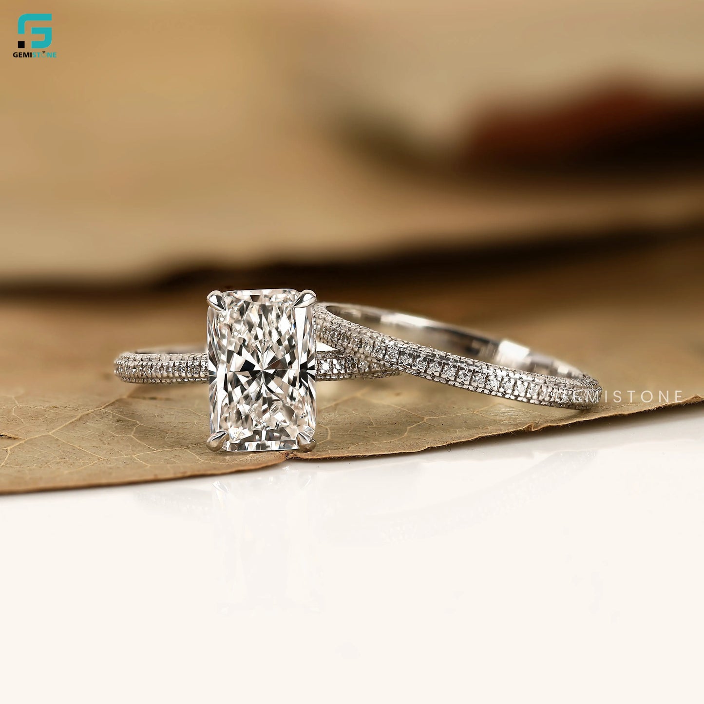 Radiant Halo Lab Diamond Bridal Set Wedding Bridal Set Ring