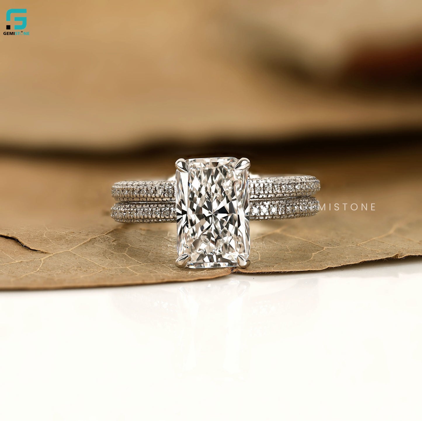 Radiant Halo Lab Diamond Bridal Set Wedding Bridal Set Ring