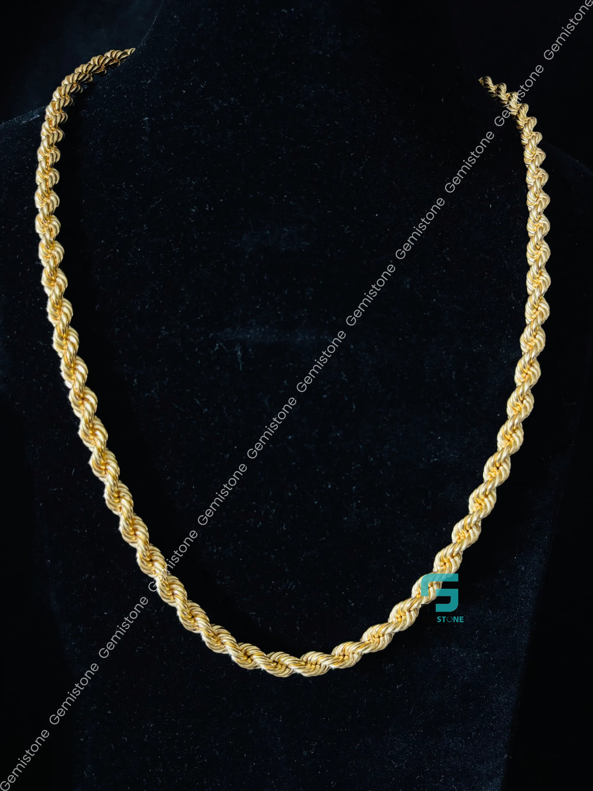 925 Silver 5MM Yellow Gold Plated Plain Rope Chain