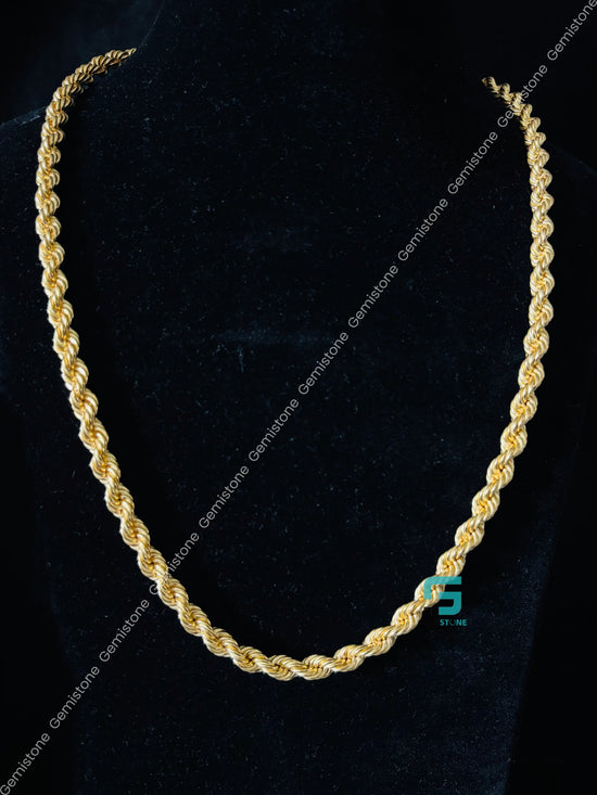 925 Silver 5MM Yellow Gold Plated Plain Rope Chain
