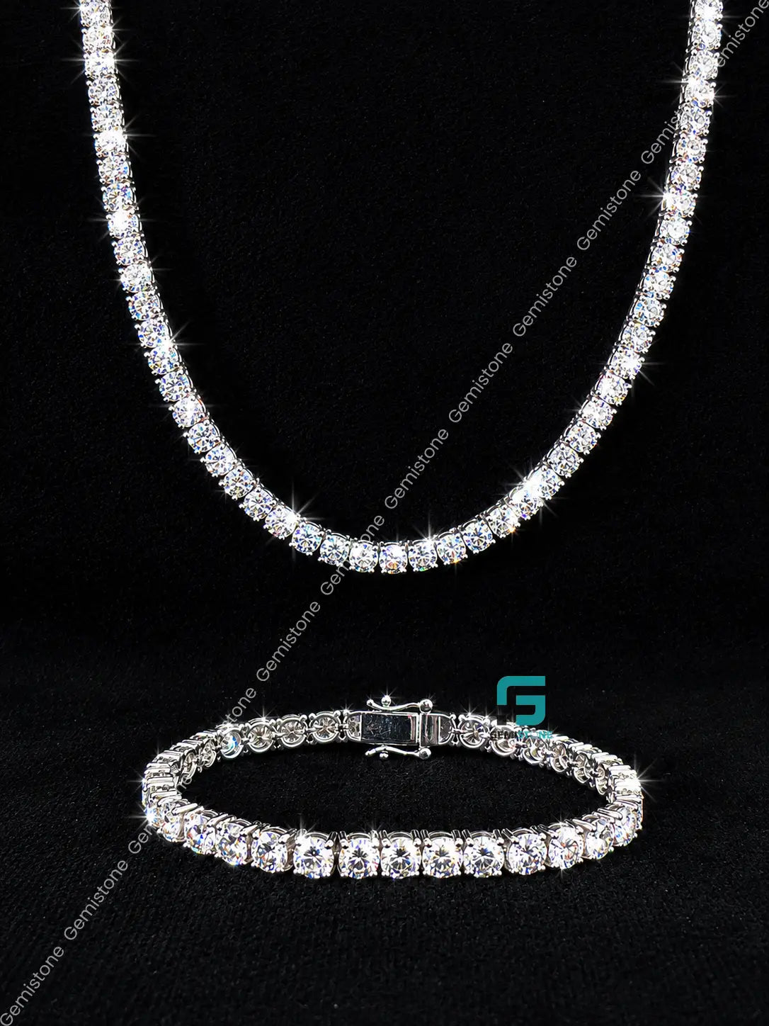 5MM Round Cut Moissanite Tennis Bracelet And Chain Combo